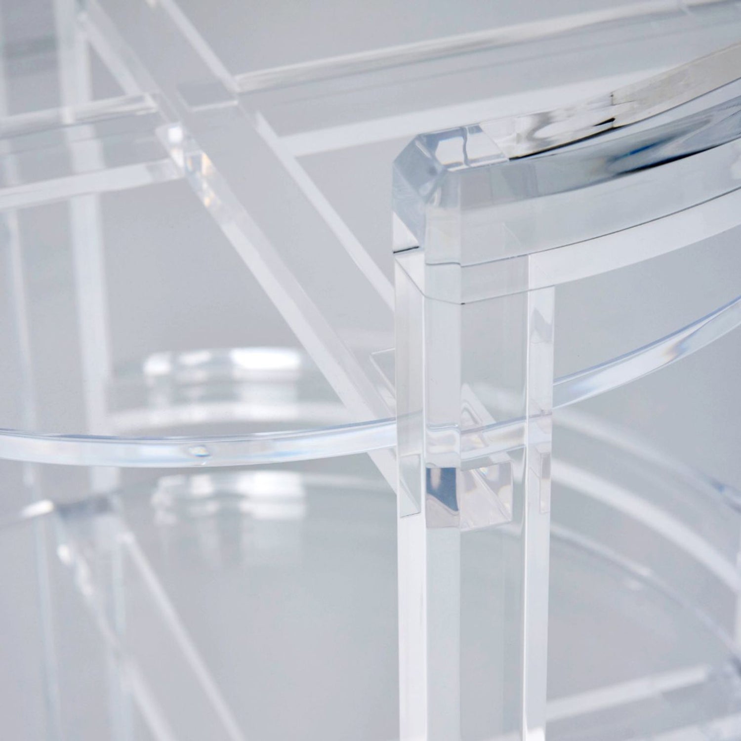 Side profile of the Diego Acrylic Bar Cart bar cart in Clear Acrylic