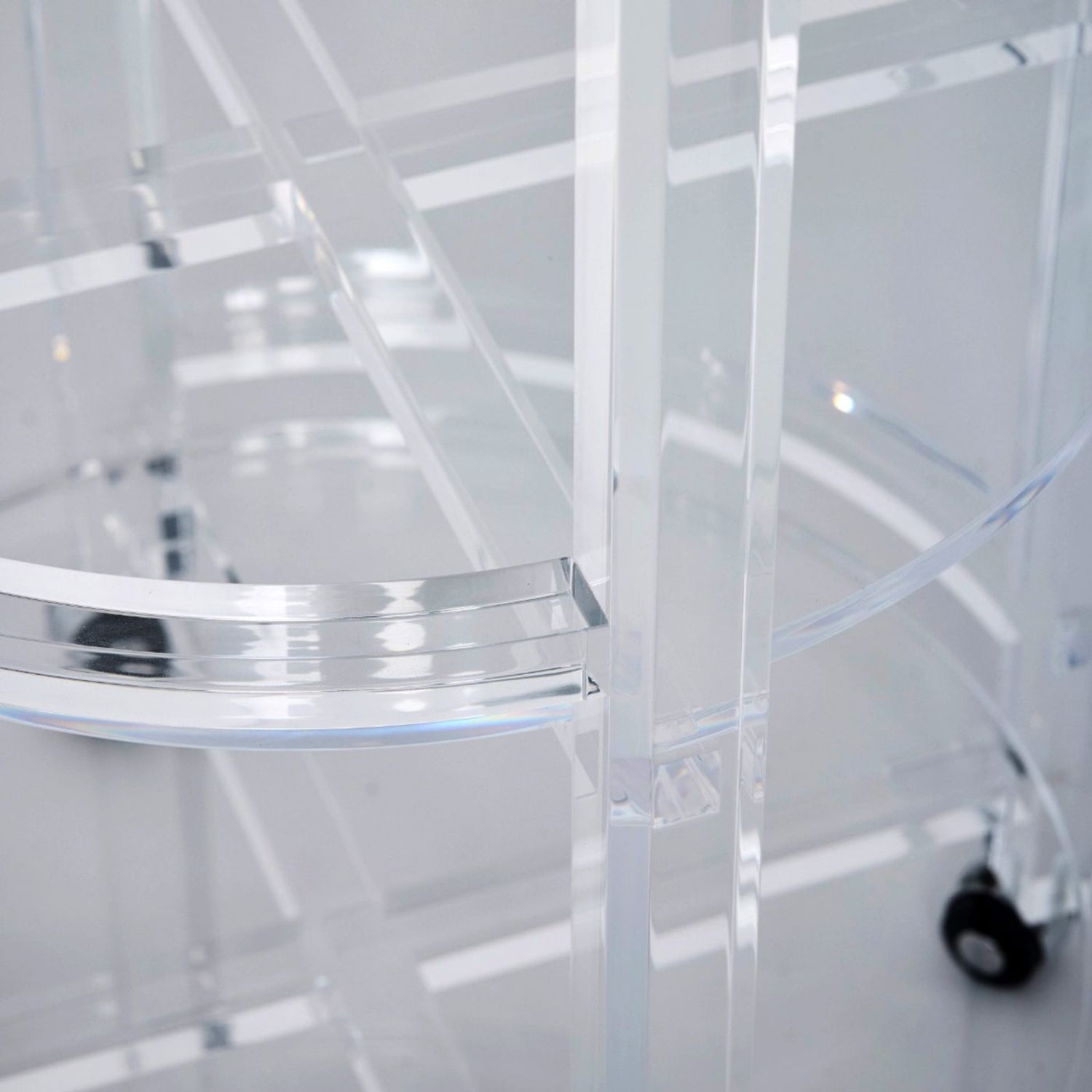Diego Acrylic Bar Cart shown to scale, revealing its bar cart silhouette