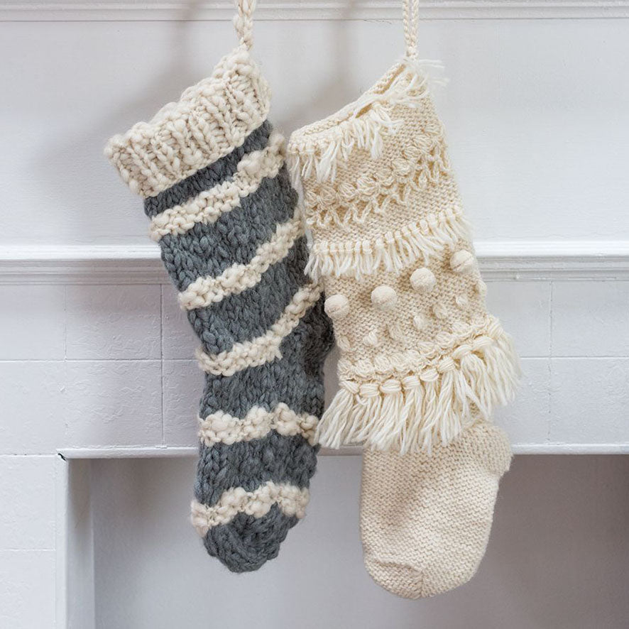 Hand Knit Stripe Christmas Stocking