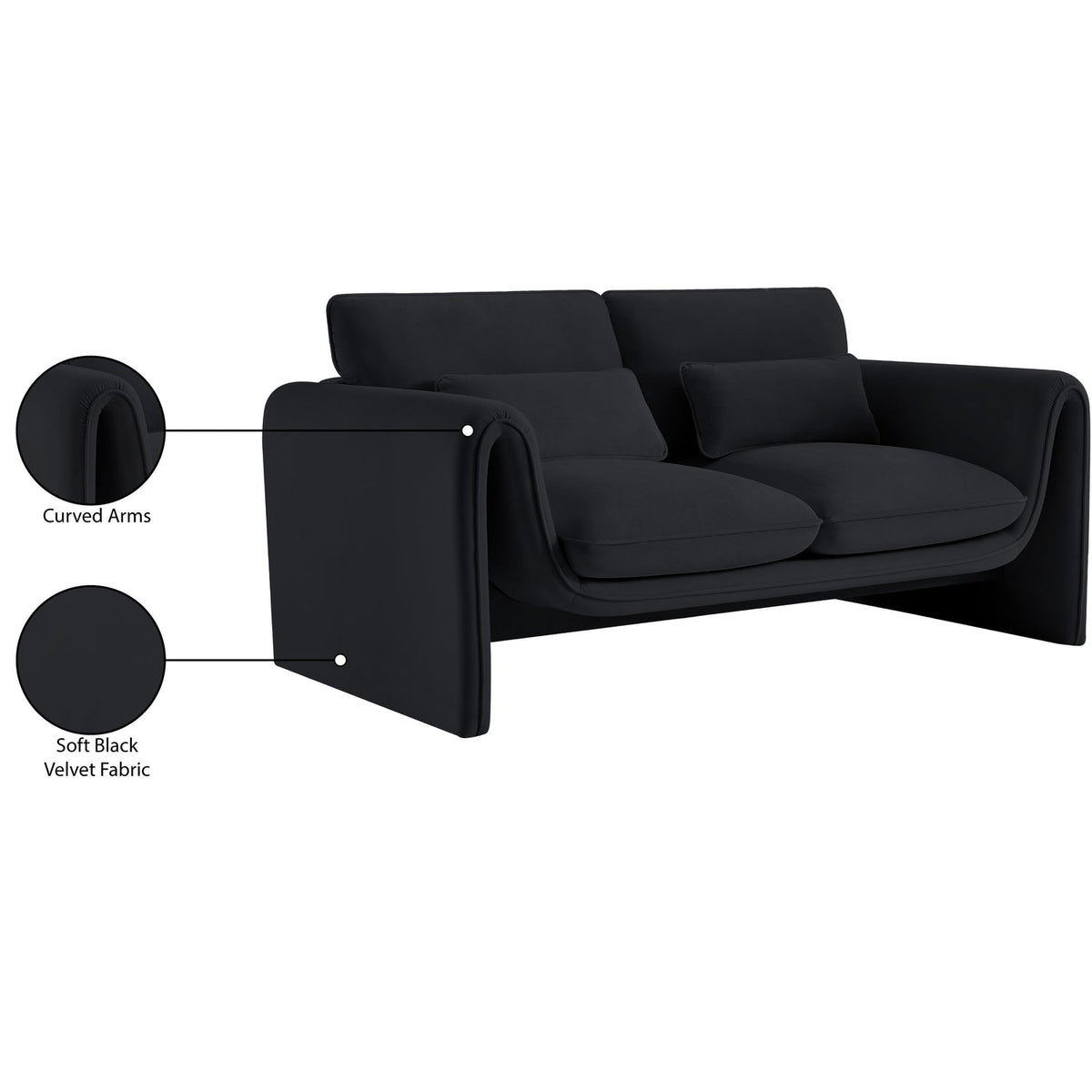 Sloan 64in Black Velvet Upholstered Loveseat