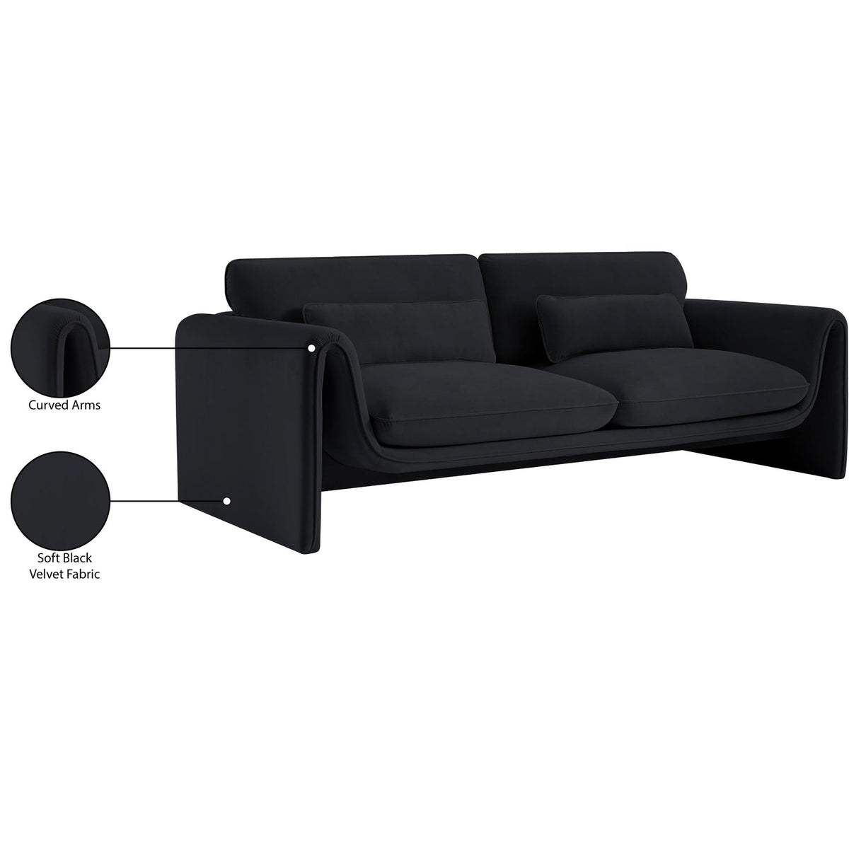 Sloan 86in Black Velvet Upholstered Sofa