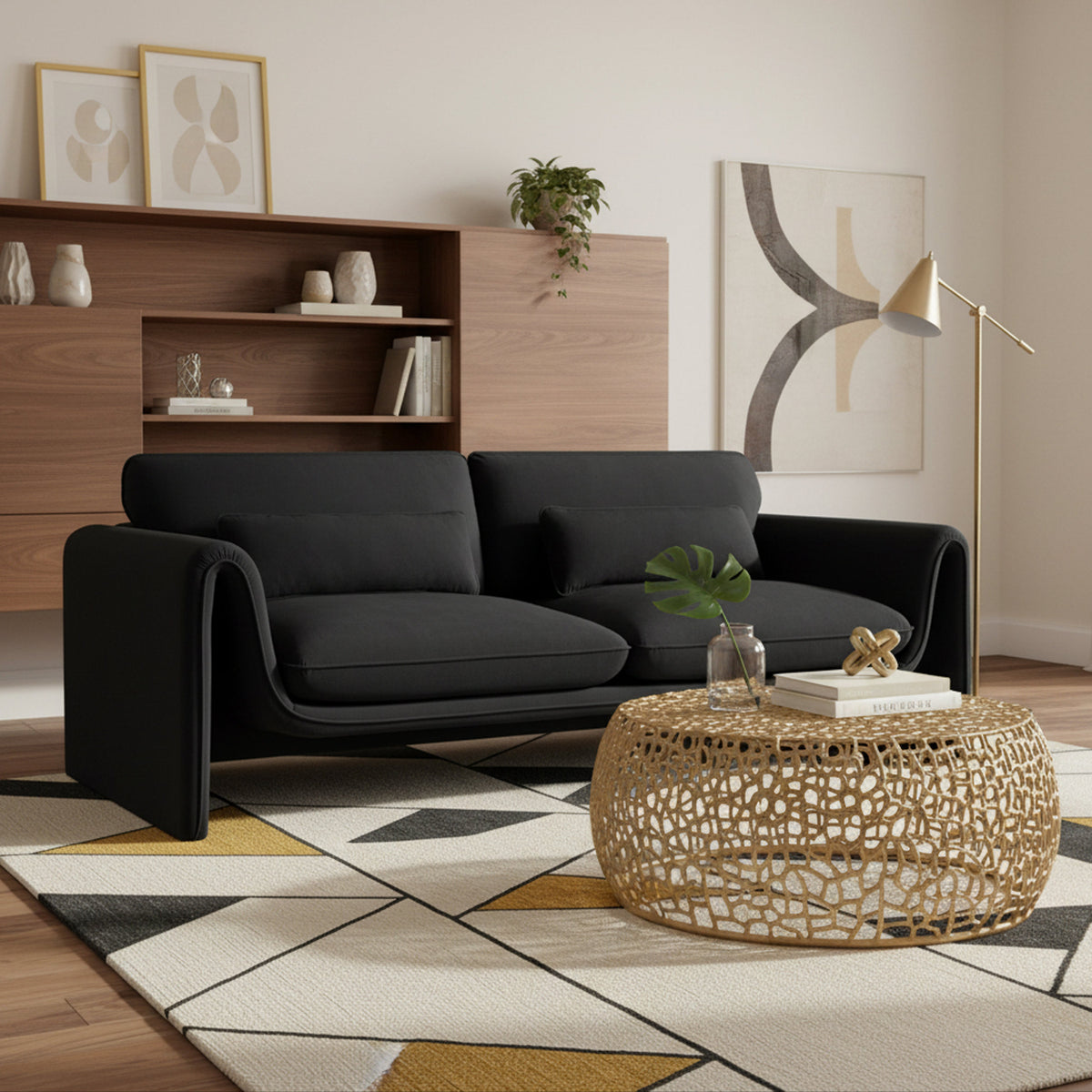 Sloan 8 6in Black Velvet Upholstered Sofa