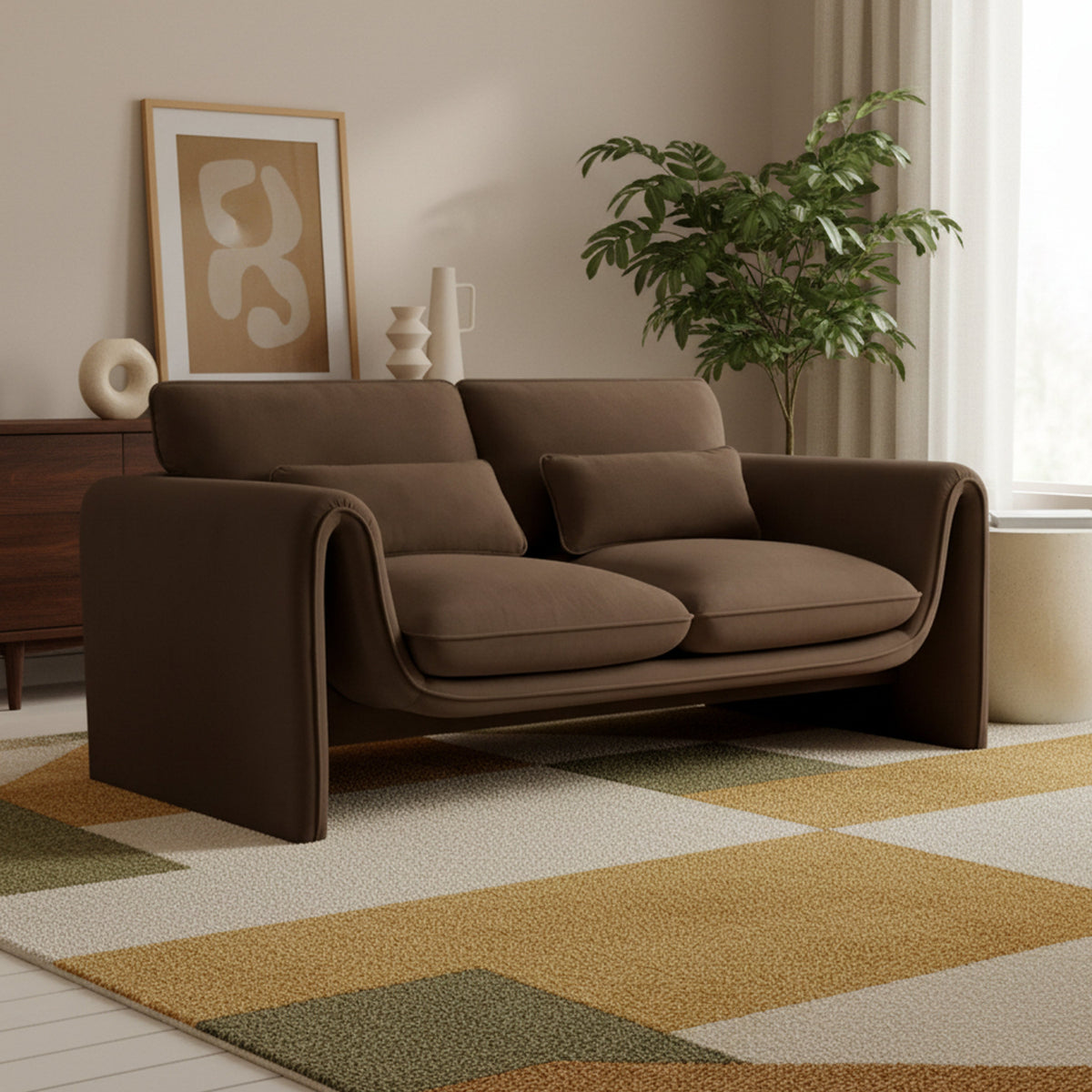 Sloan 6 4in Brown Velvet Upholstered Loveseat