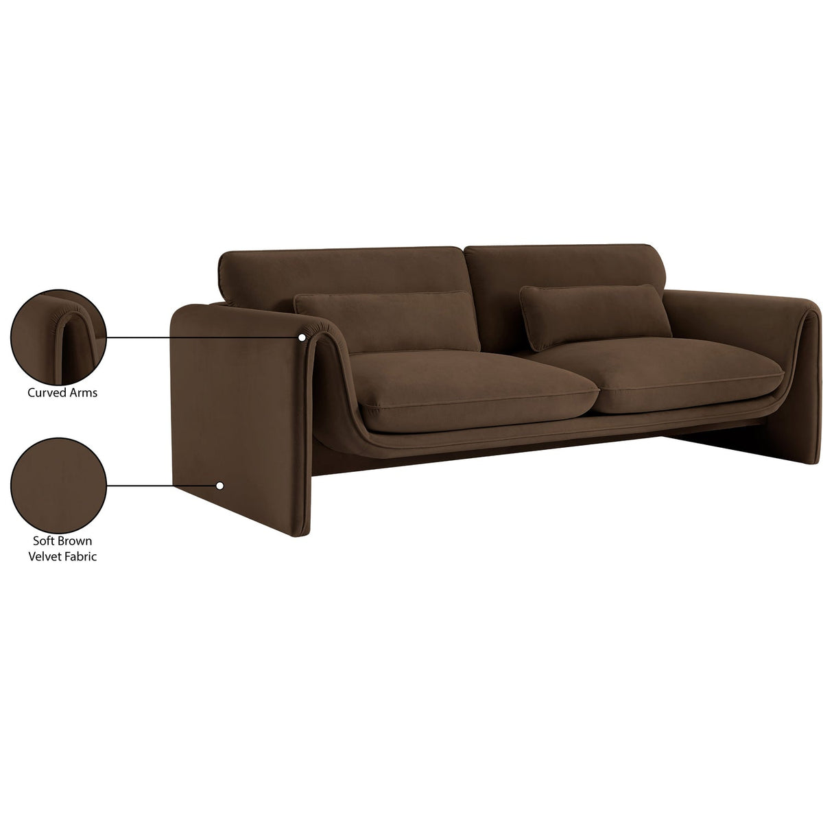 Sloan 86in Brown Velvet Upholstered Sofa