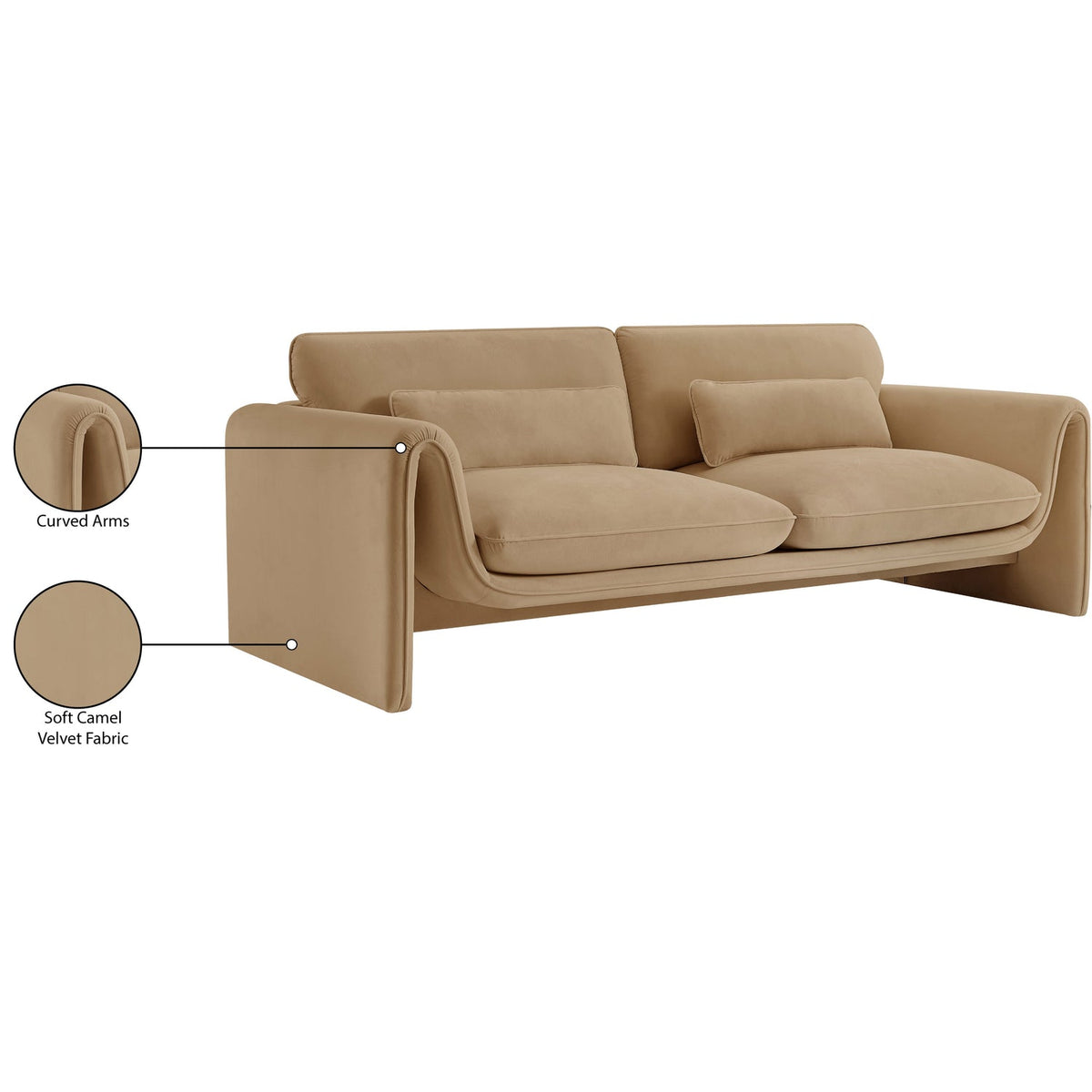 Sloan 8 6in Camel Velvet Upholstered Sofa