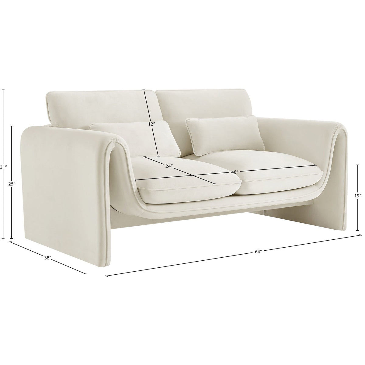 Sloan 64in Cream Velvet Upholstered Loveseat