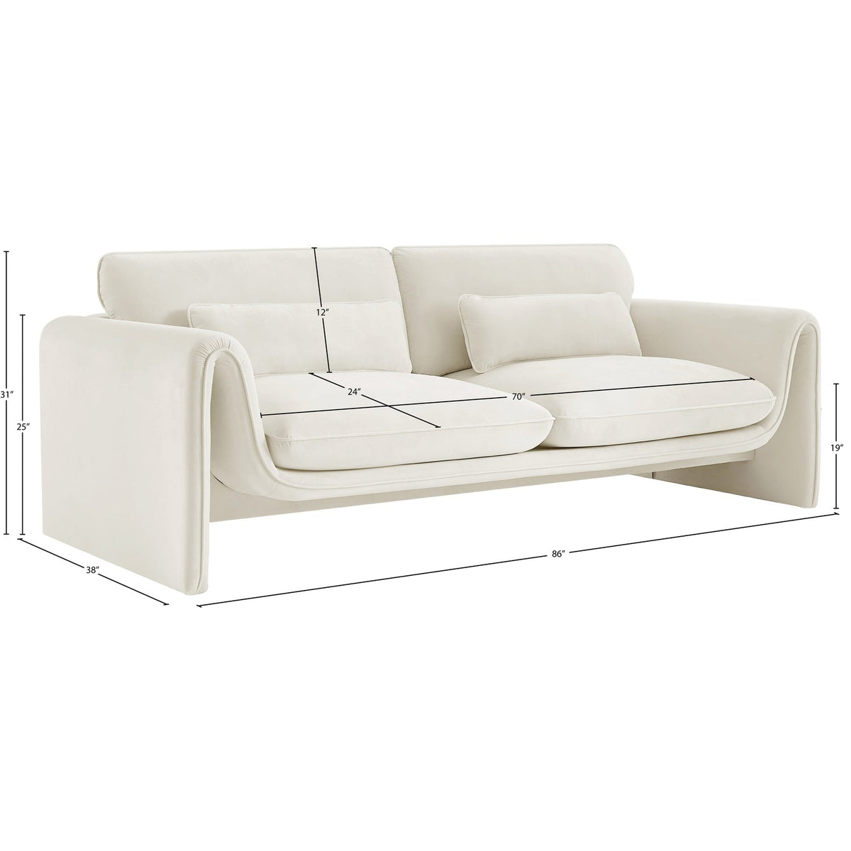 Sloan 86in Cream Velvet Upholstered Sofa