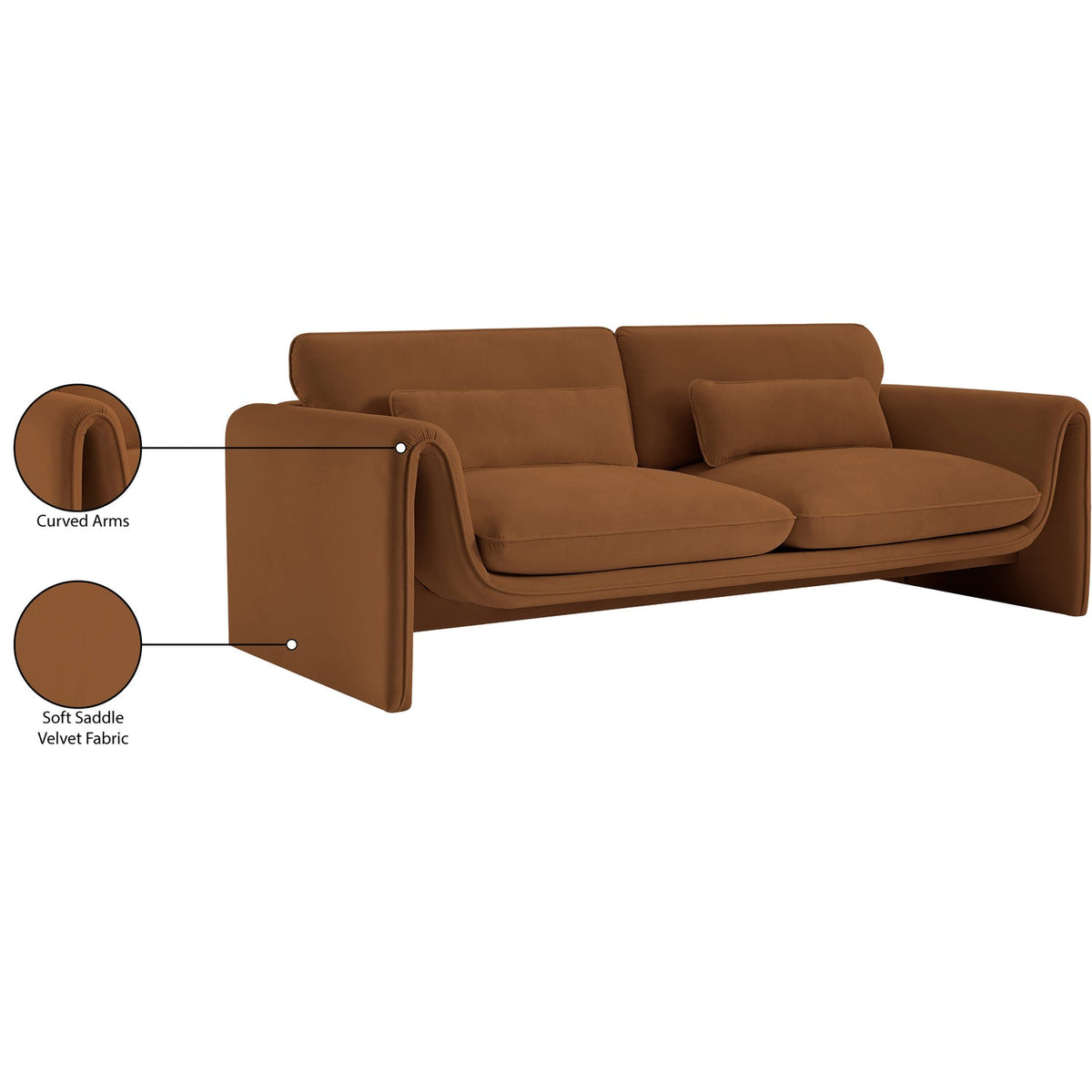 Sloan 86in Saddle Velvet Upholstered Sofa