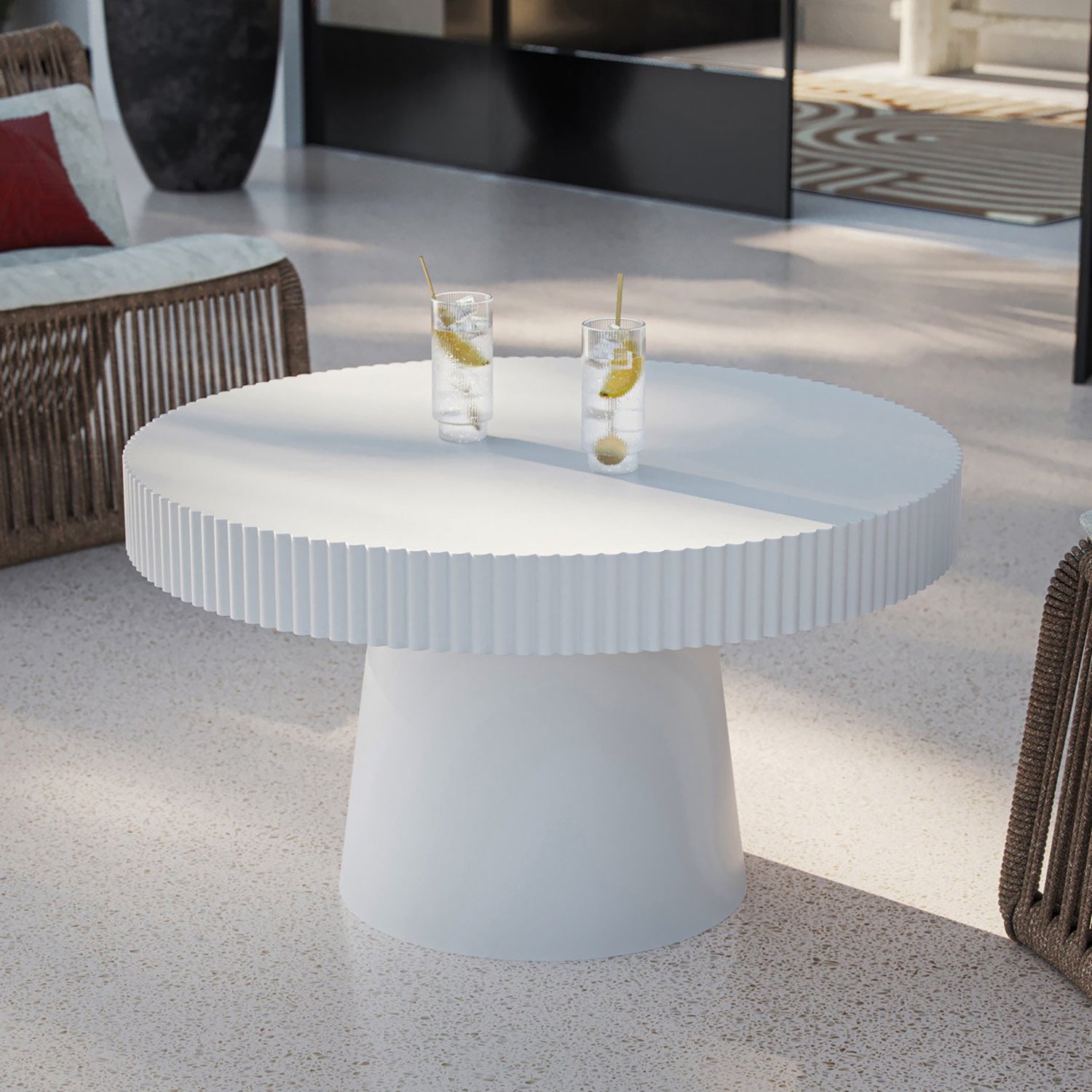 Currey & Co Harlow White Concrete Cocktail Table - Final Sale