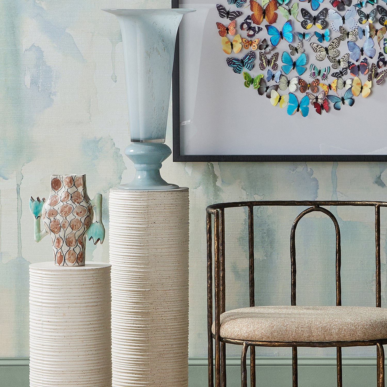Currey & Co Cresta Large Ivory Terrazzo Pedestal