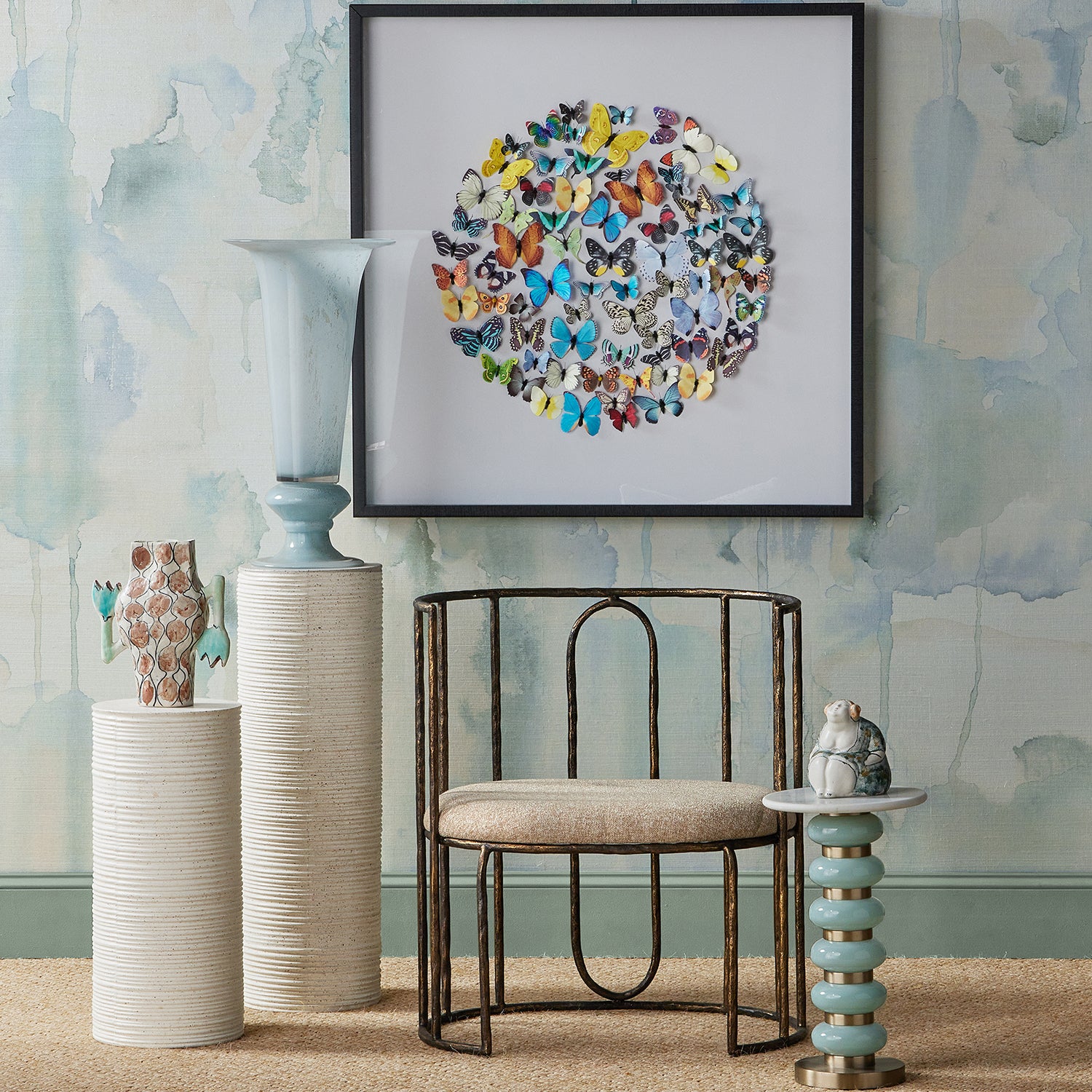 Currey & Co Cresta Medium Ivory Terrazzo Pedestal
