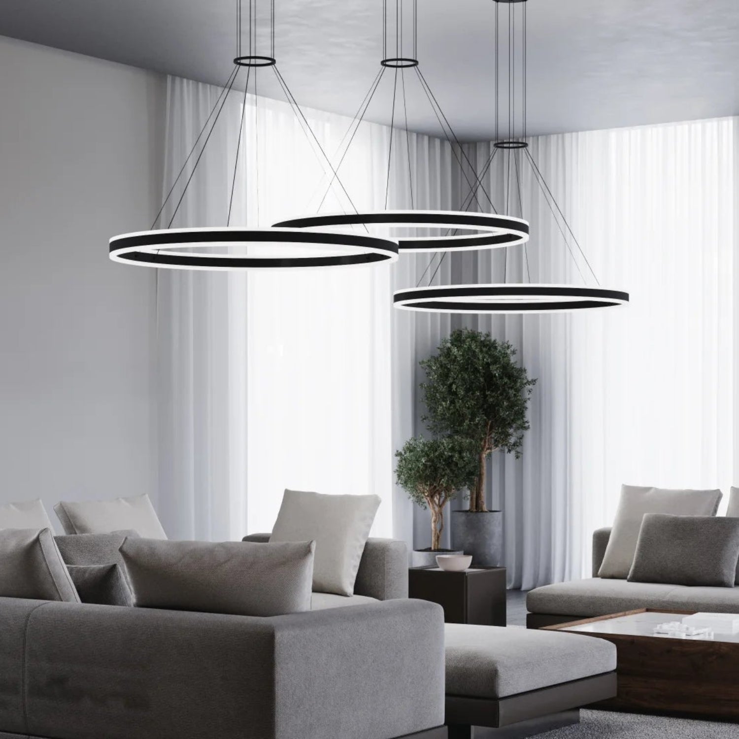 Sonneman Double Corona Satin Black 2307.25 Pendant