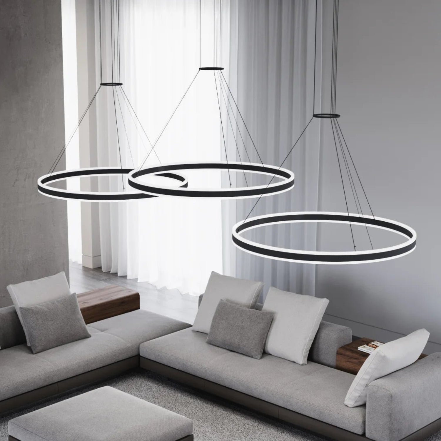 Sonneman Double Corona Satin Black 2307.25 Pendant