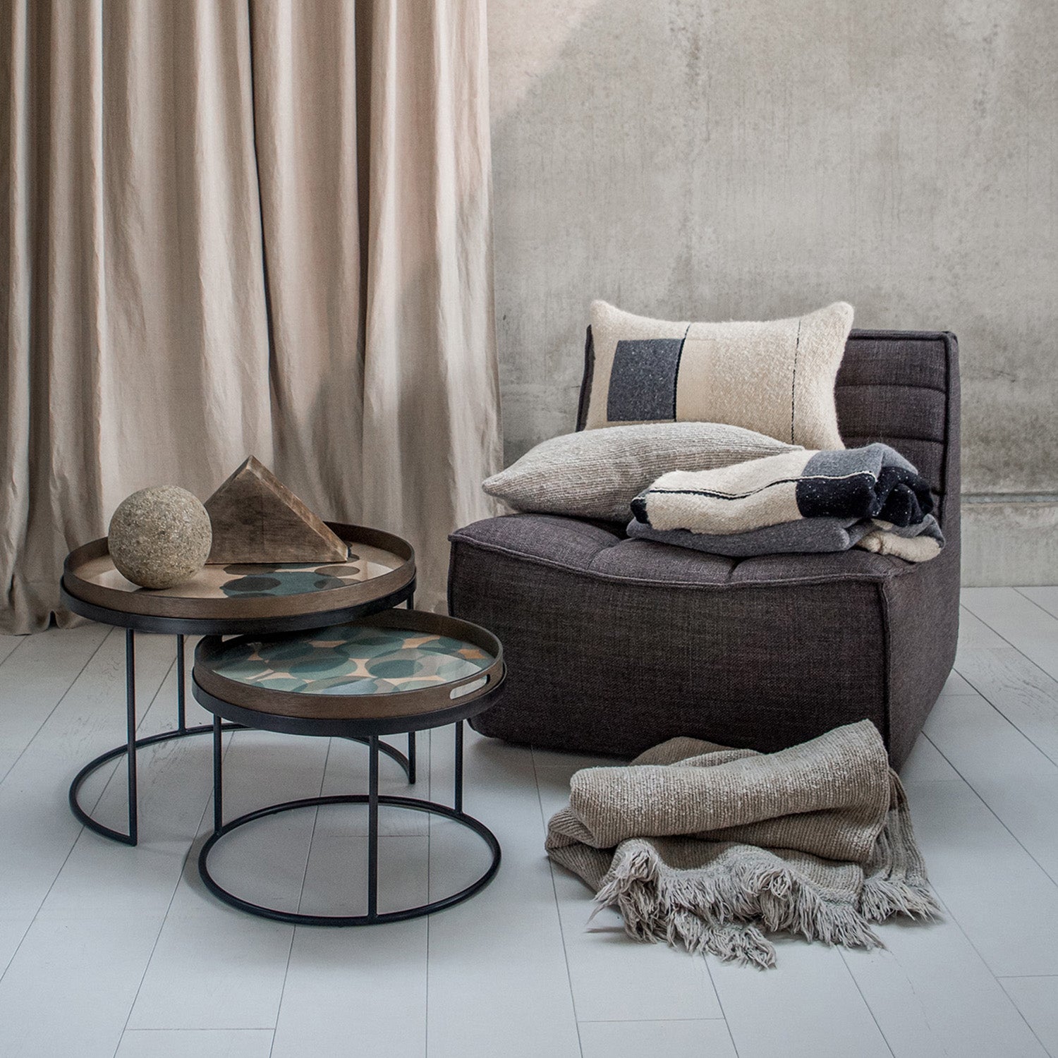 Ethnicraft Tray Round Coffee Table Set of 2