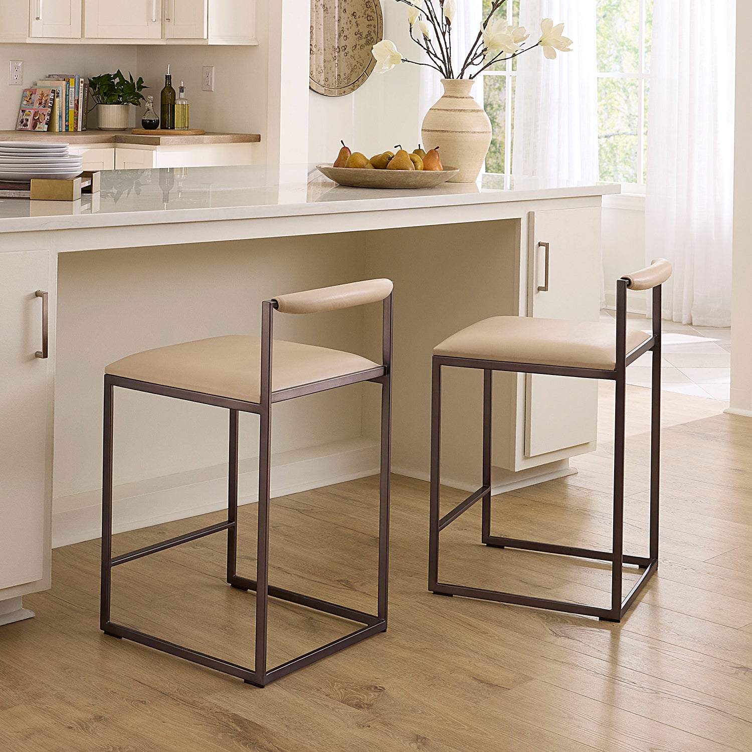 Jamie Young Bradbury Cream Leather Counter Stool