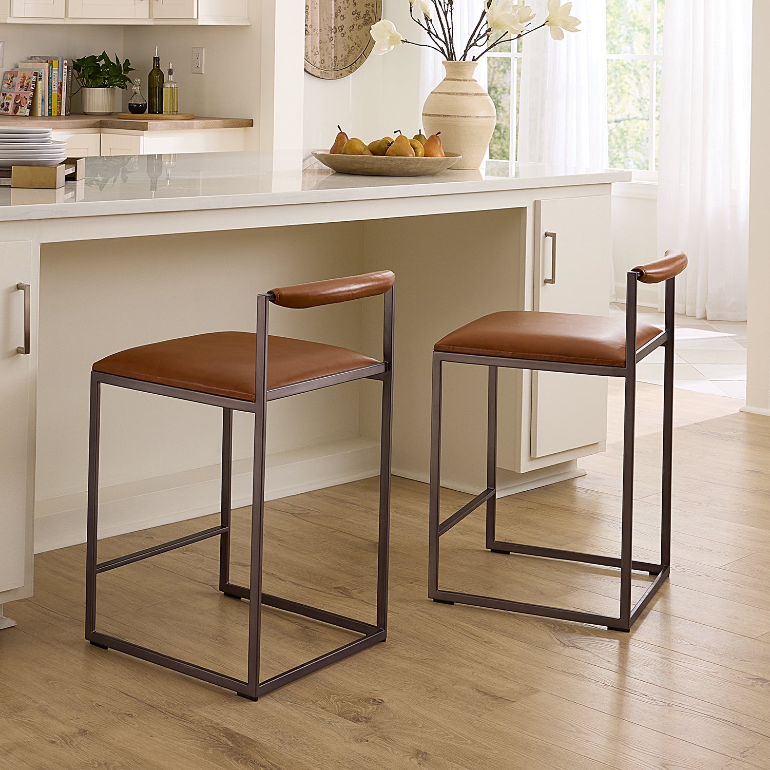 Jamie Young Bradbury Saddle Leather Counter Stool