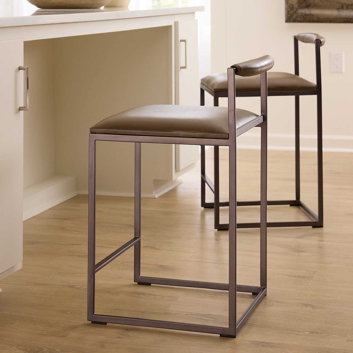 Jamie Young Bradbury Truffle Leather Counter Stool