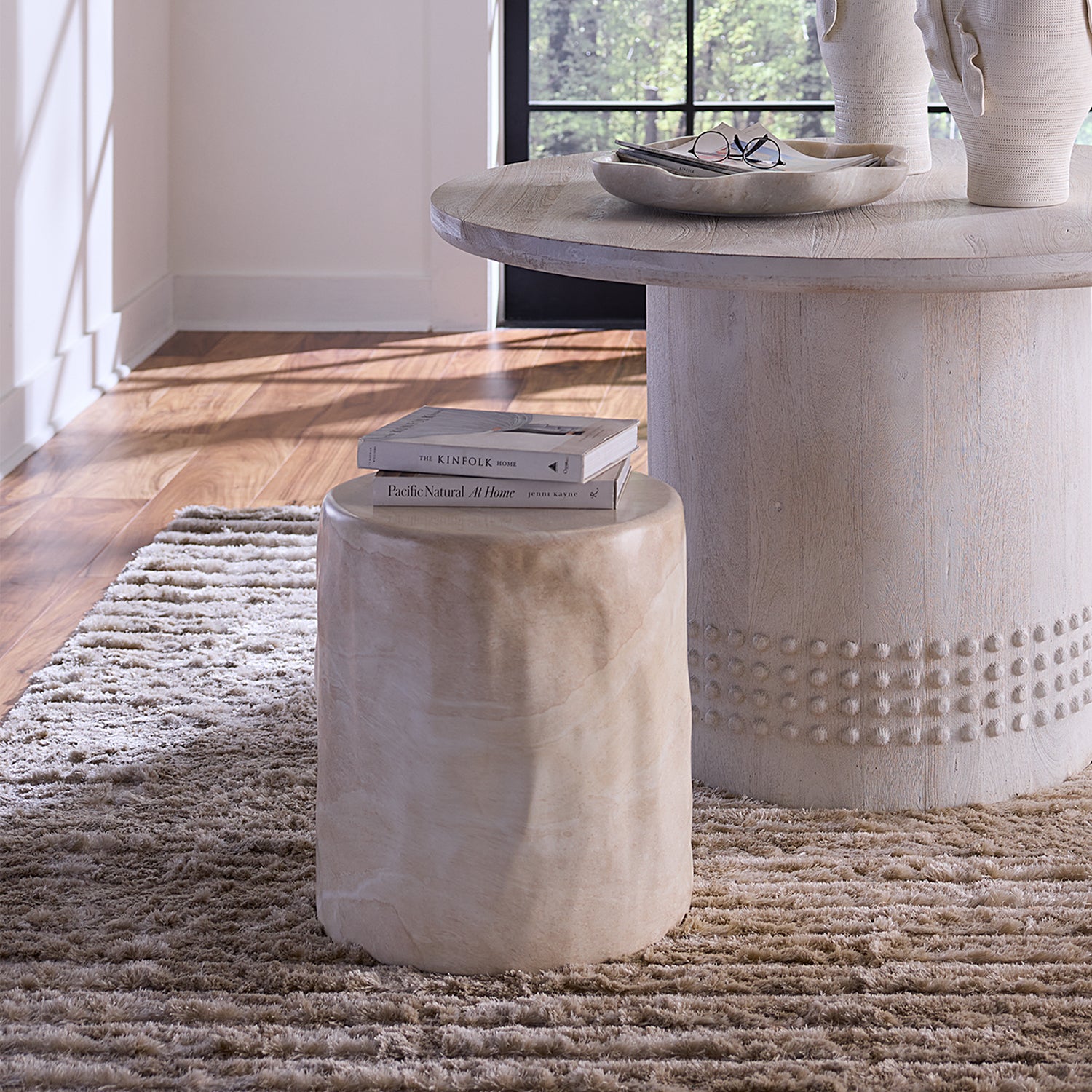 Jamie Young Cedar Marbled Cream Side Table