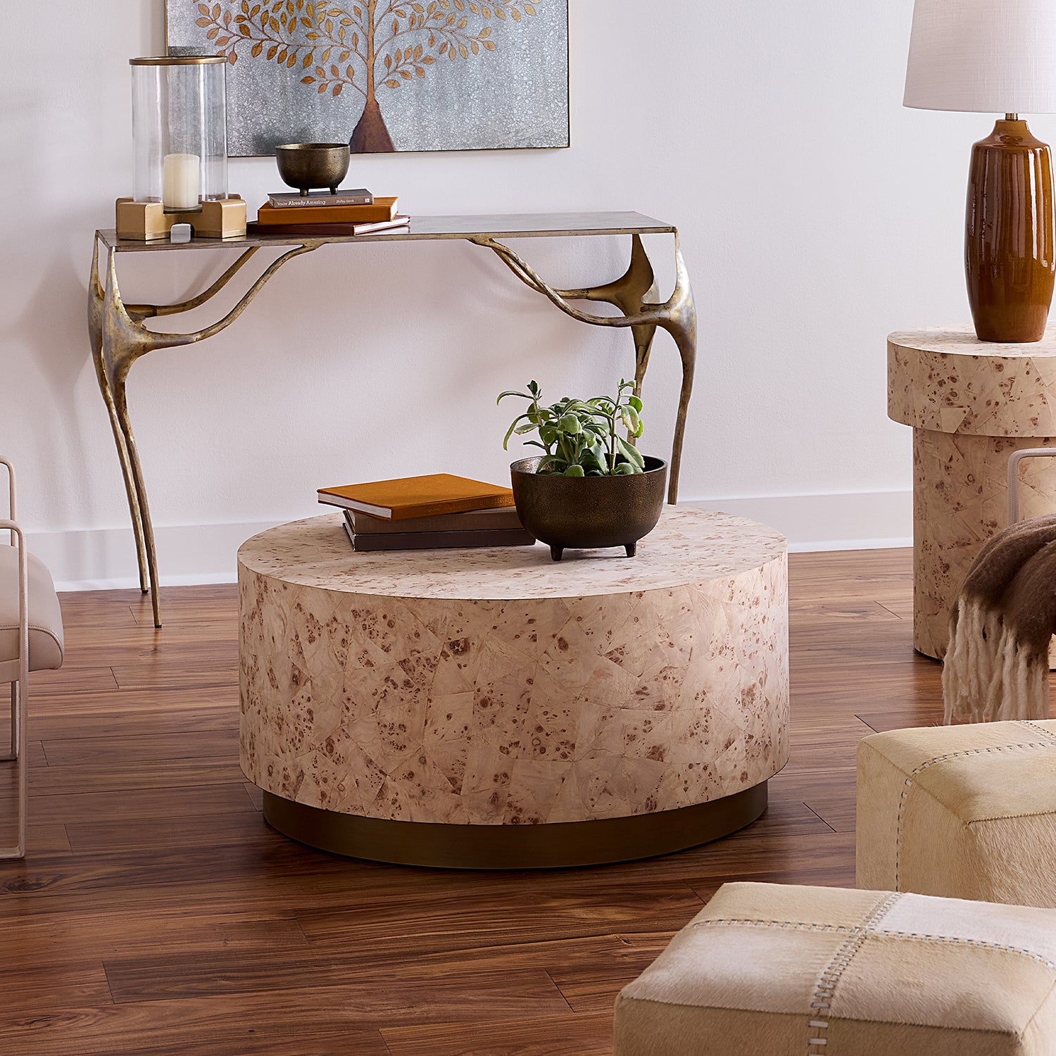 Jamie Young Configuration Bleached Burl Wood Coffee Table