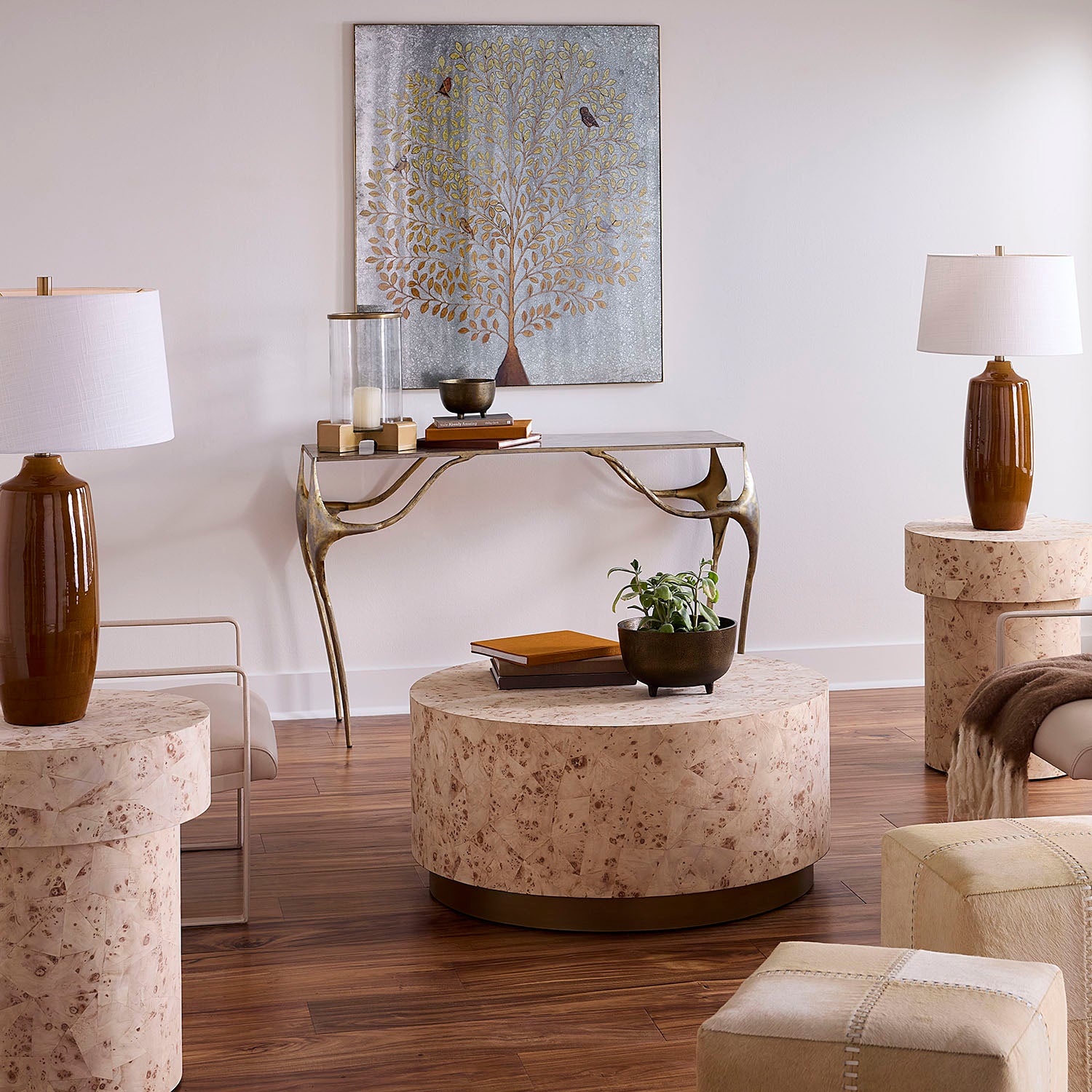 Jamie Young Configuration Bleached Burl Wood Coffee Table