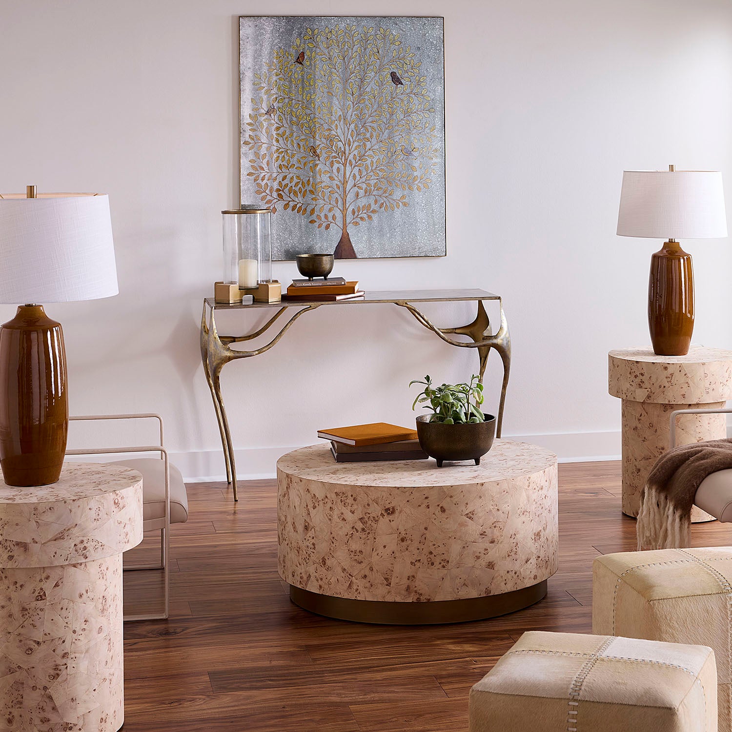 Jamie Young Configuration Bleached Burl Wood Side Table