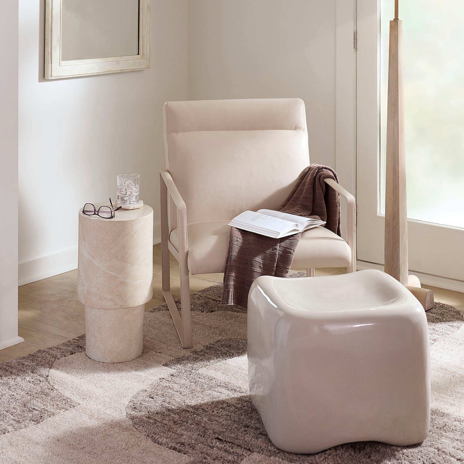 Jamie Young Cushion Cream Concrete Stool