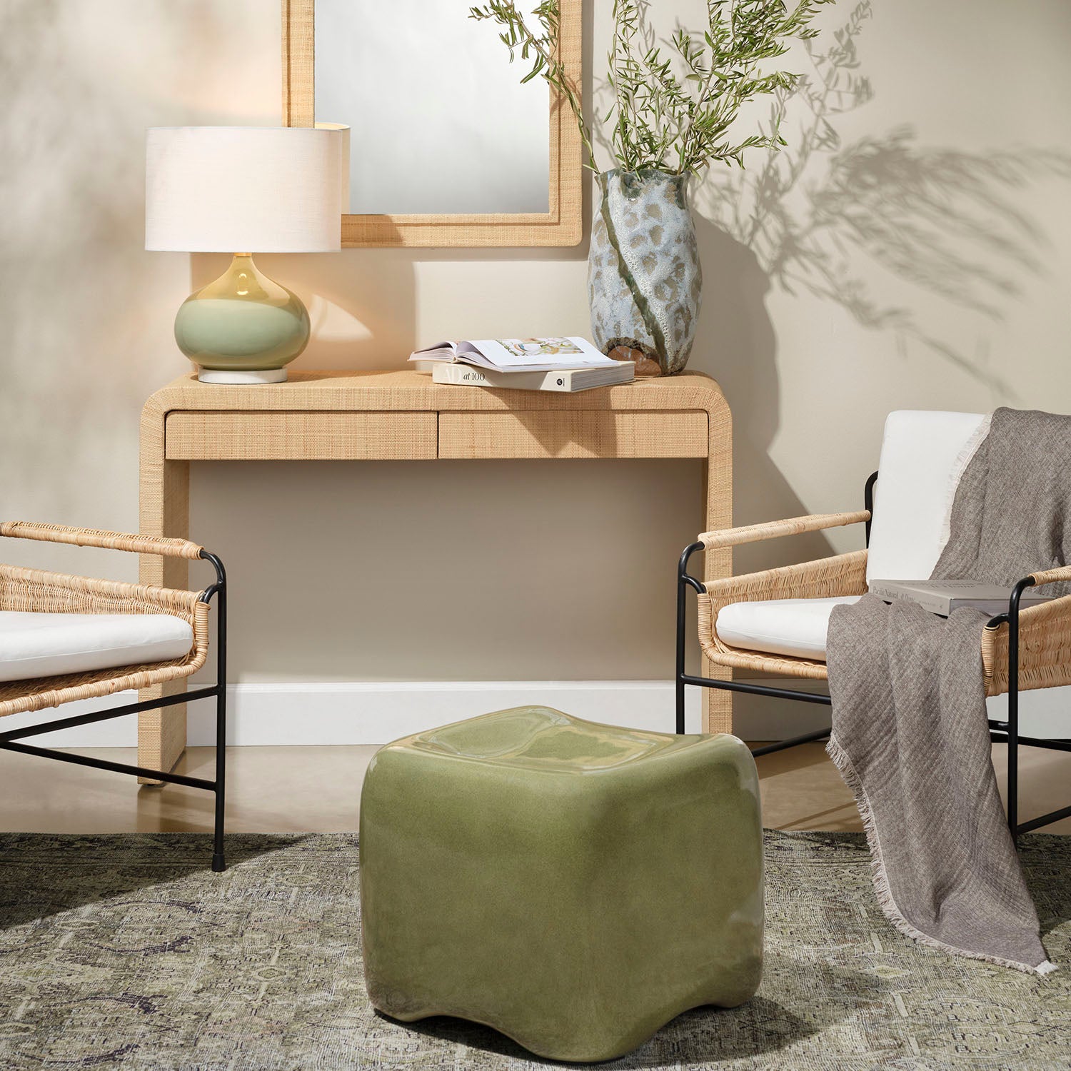 Jamie Young Cushion Olive Green Concrete Stool
