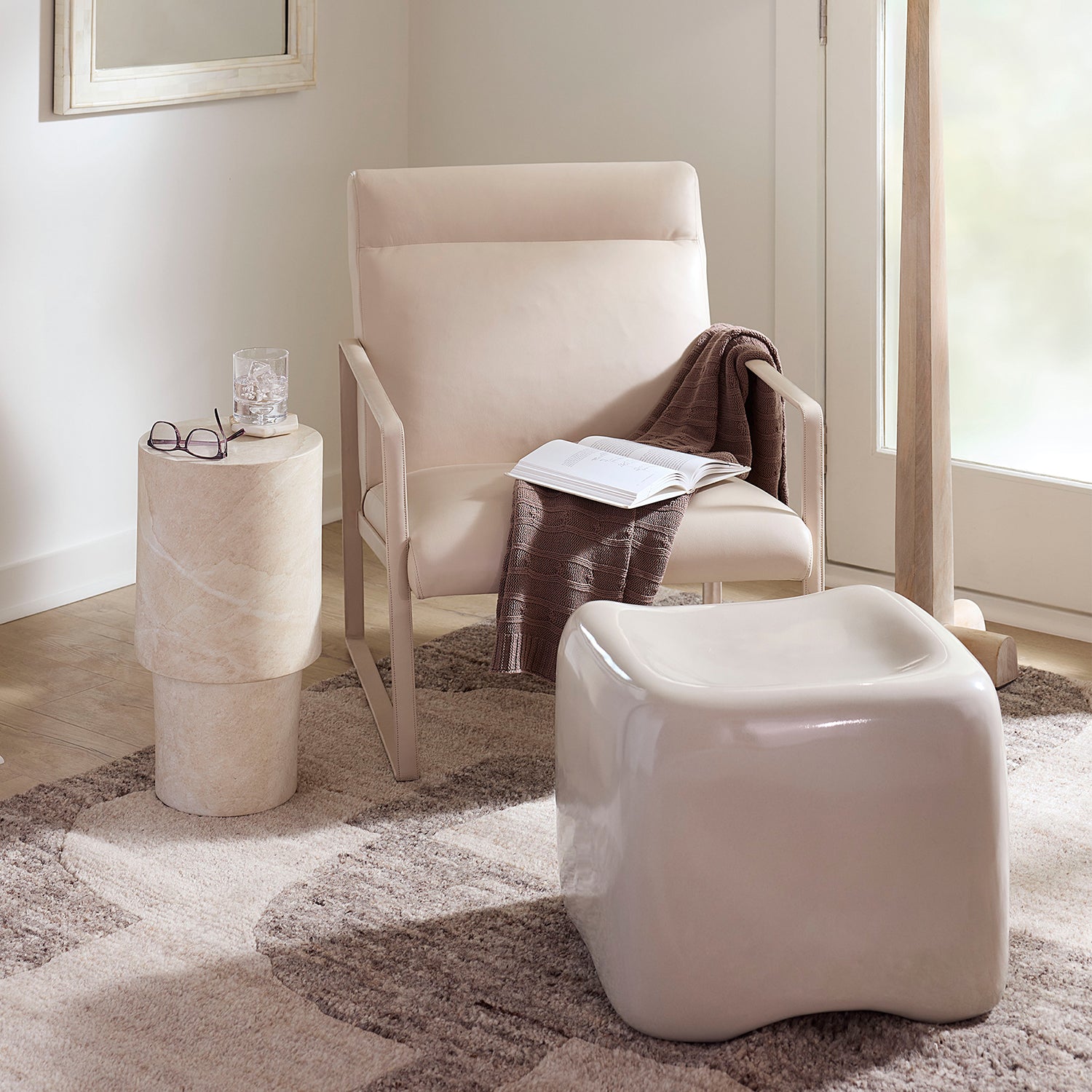 Jamie Young Hemingway Cream Leather Accent Chair