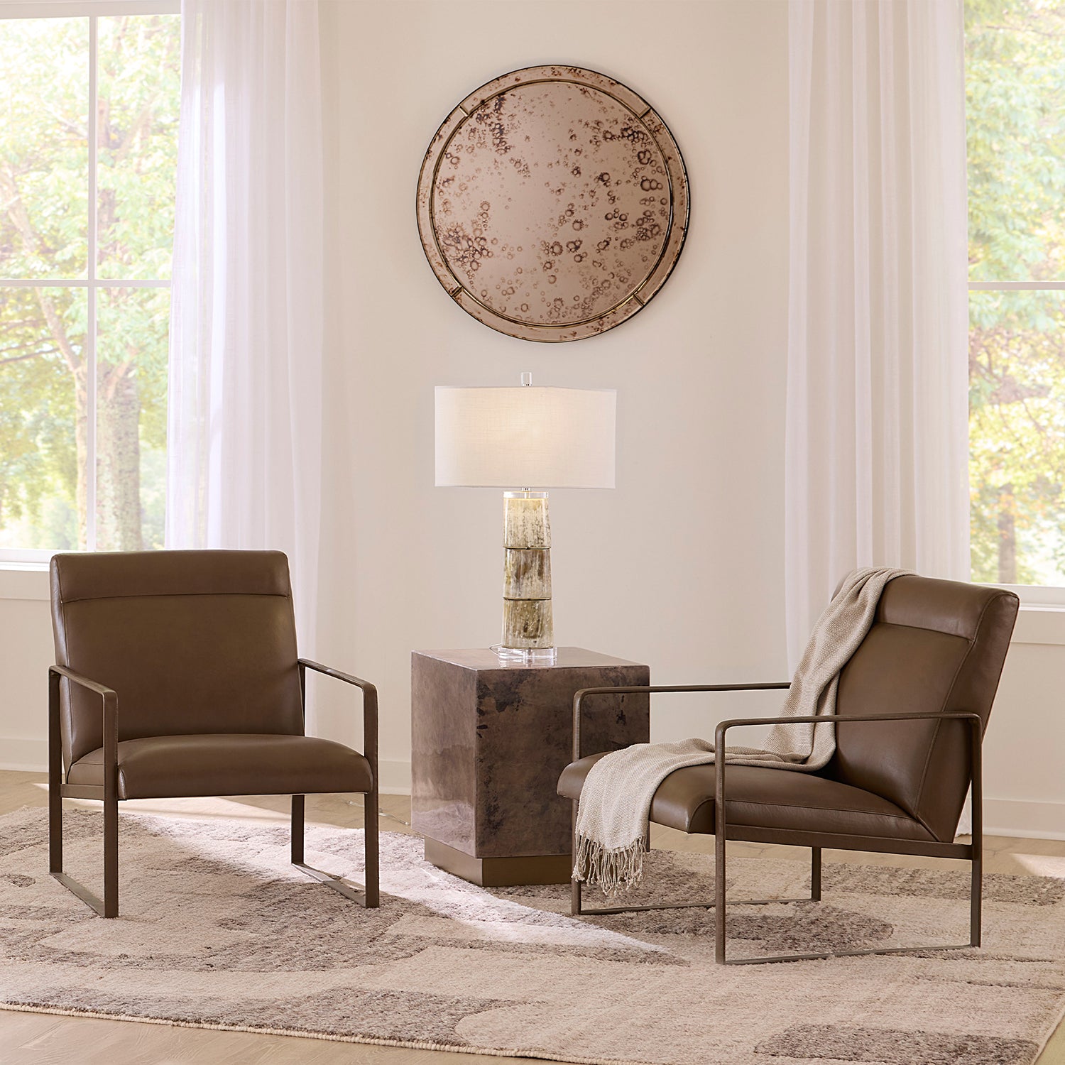 Jamie Young Hemingway Truffle Leather Accent Chair