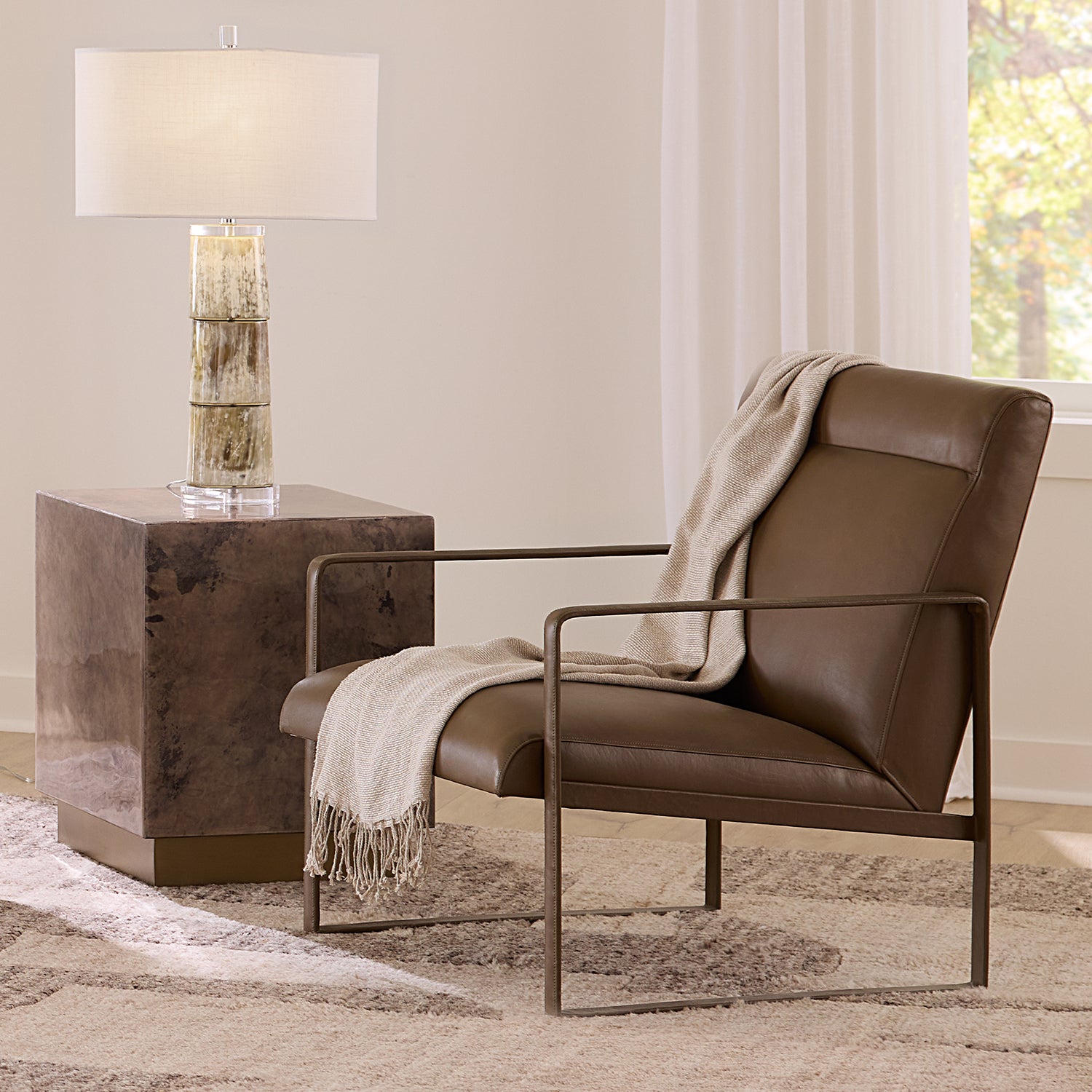 Jamie Young Hemingway Truffle Leather Accent Chair