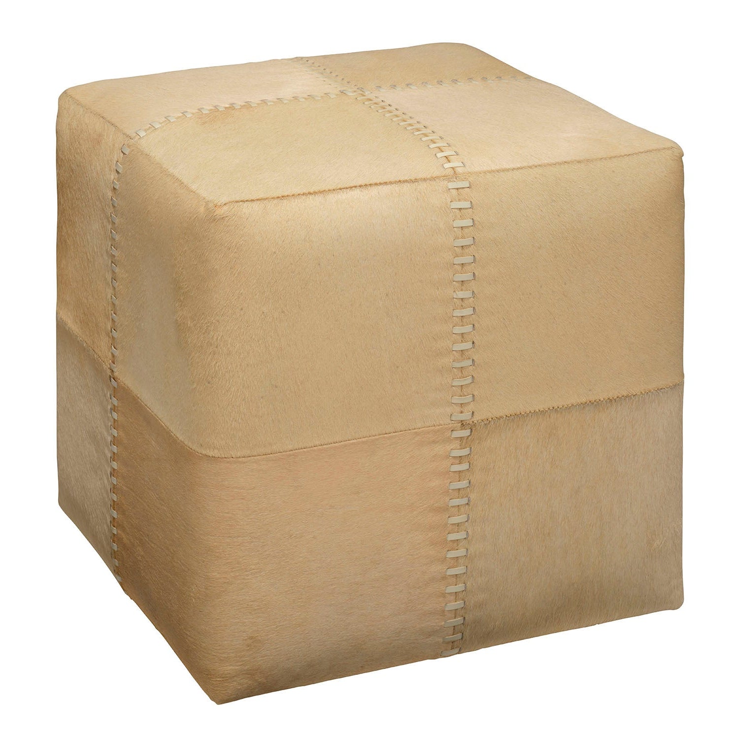 Jamie Young Small Cream Hide Ottoman