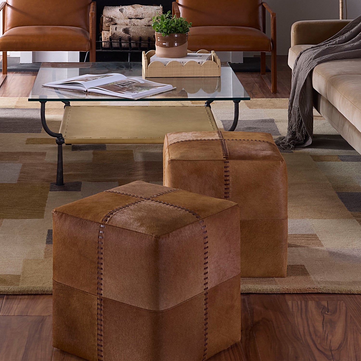Jamie Young Small Saddle Hide Ottoman