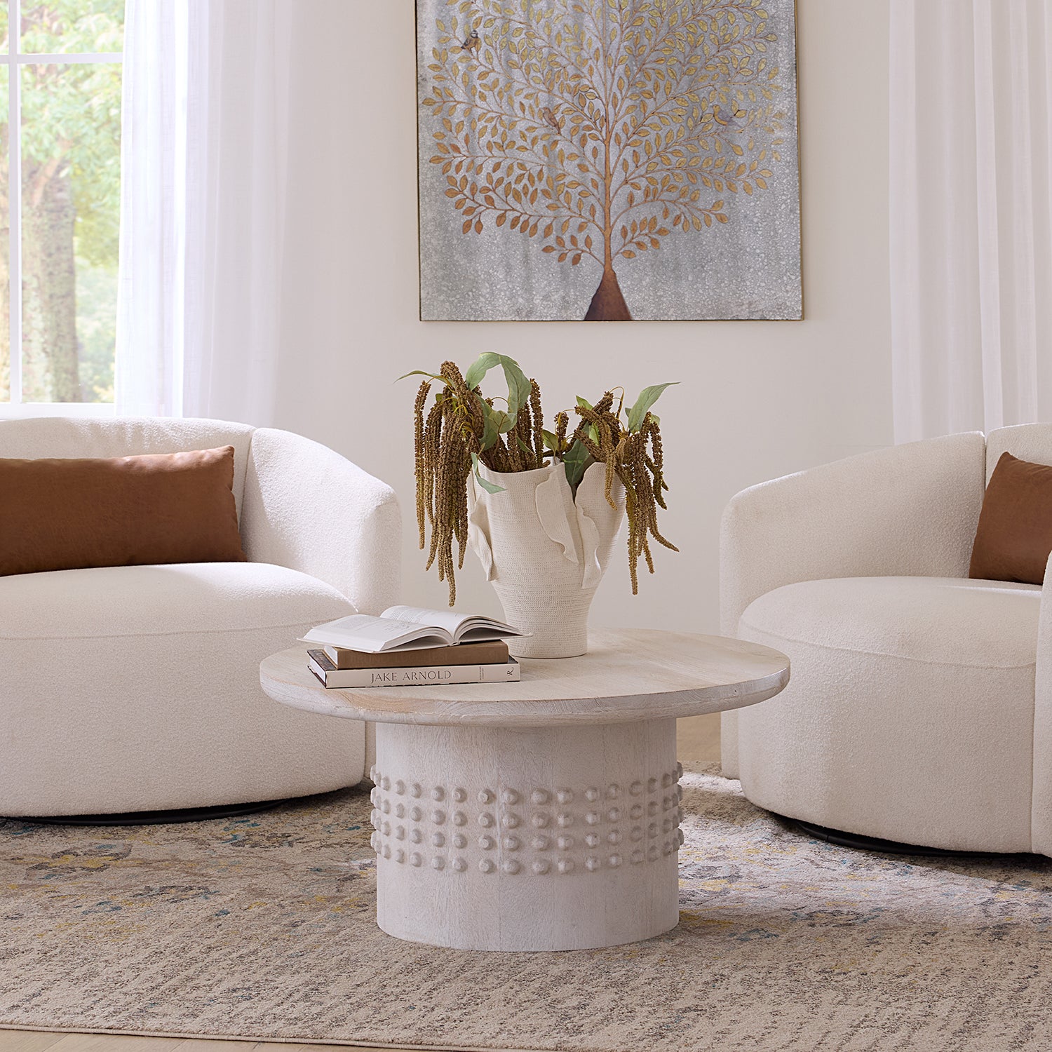 Jamie Young Studded White Washed Coffee Table