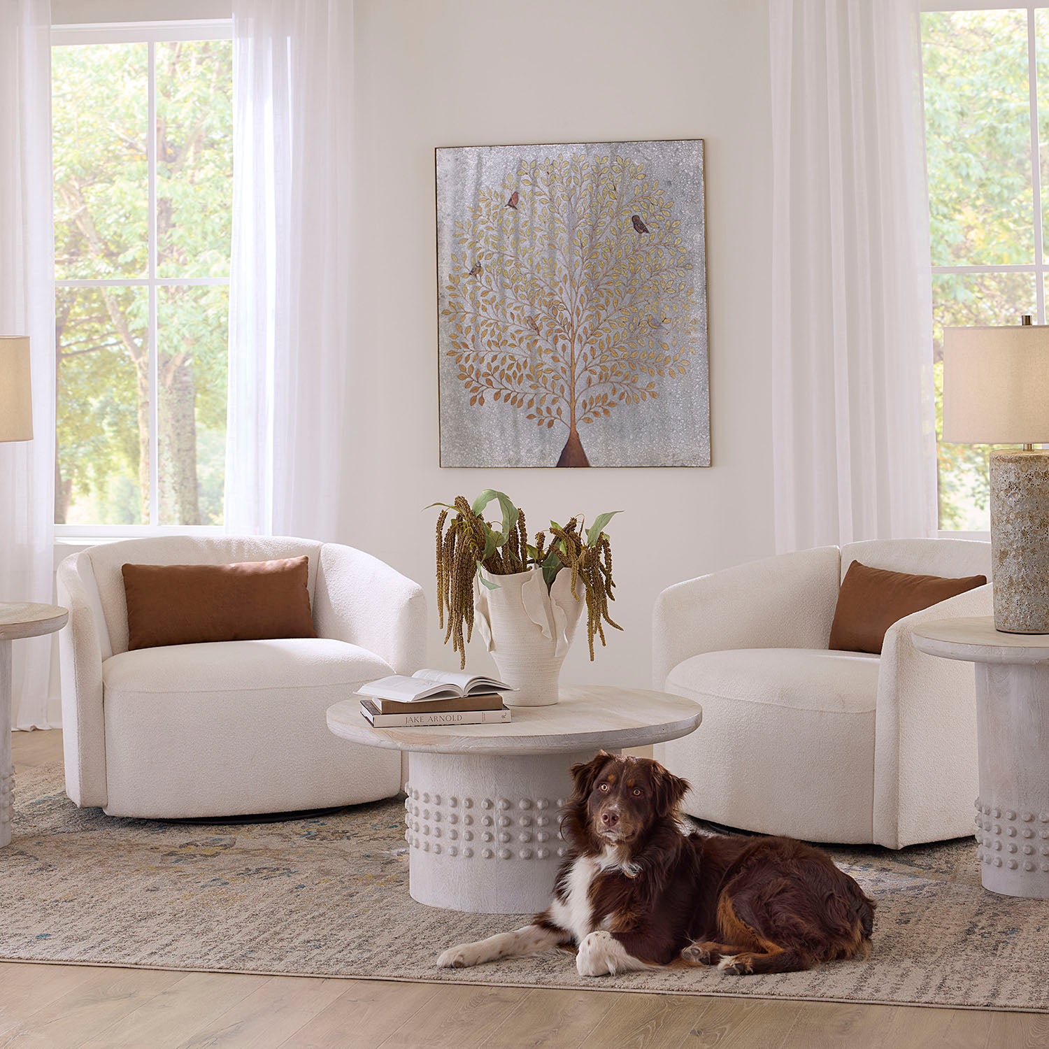 Jamie Young Studded White Washed Coffee Table – finish and texture detail