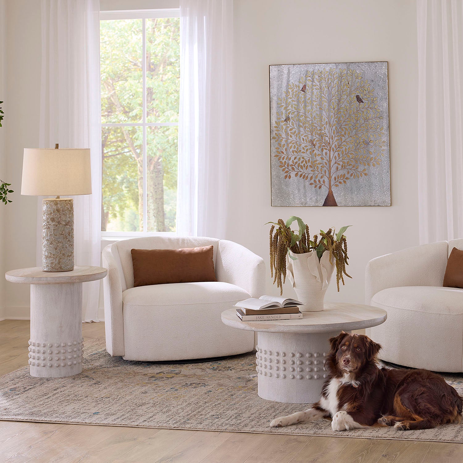 Jamie Young Studded White Washed Side Table