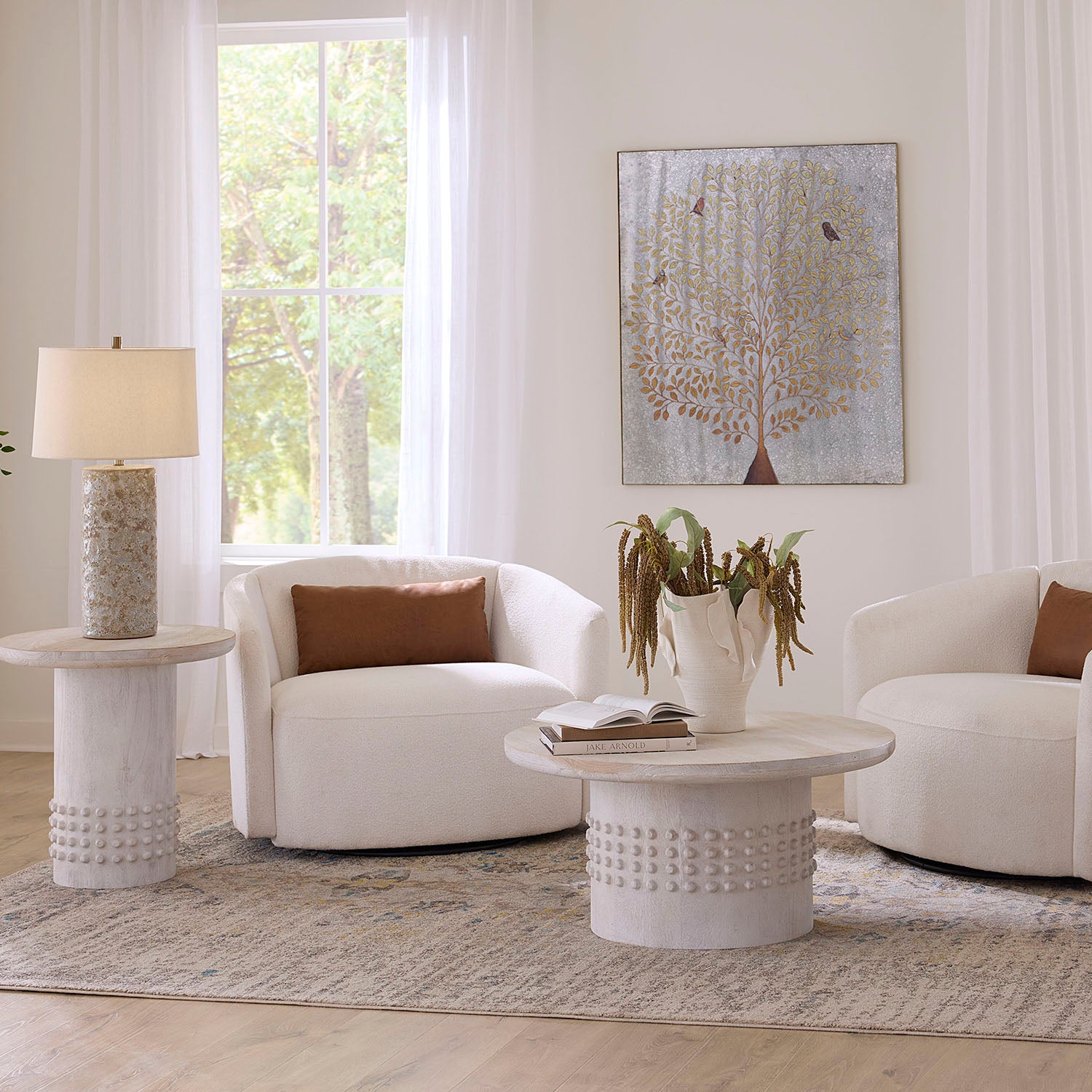 Jamie Young Studded White Washed Side Table