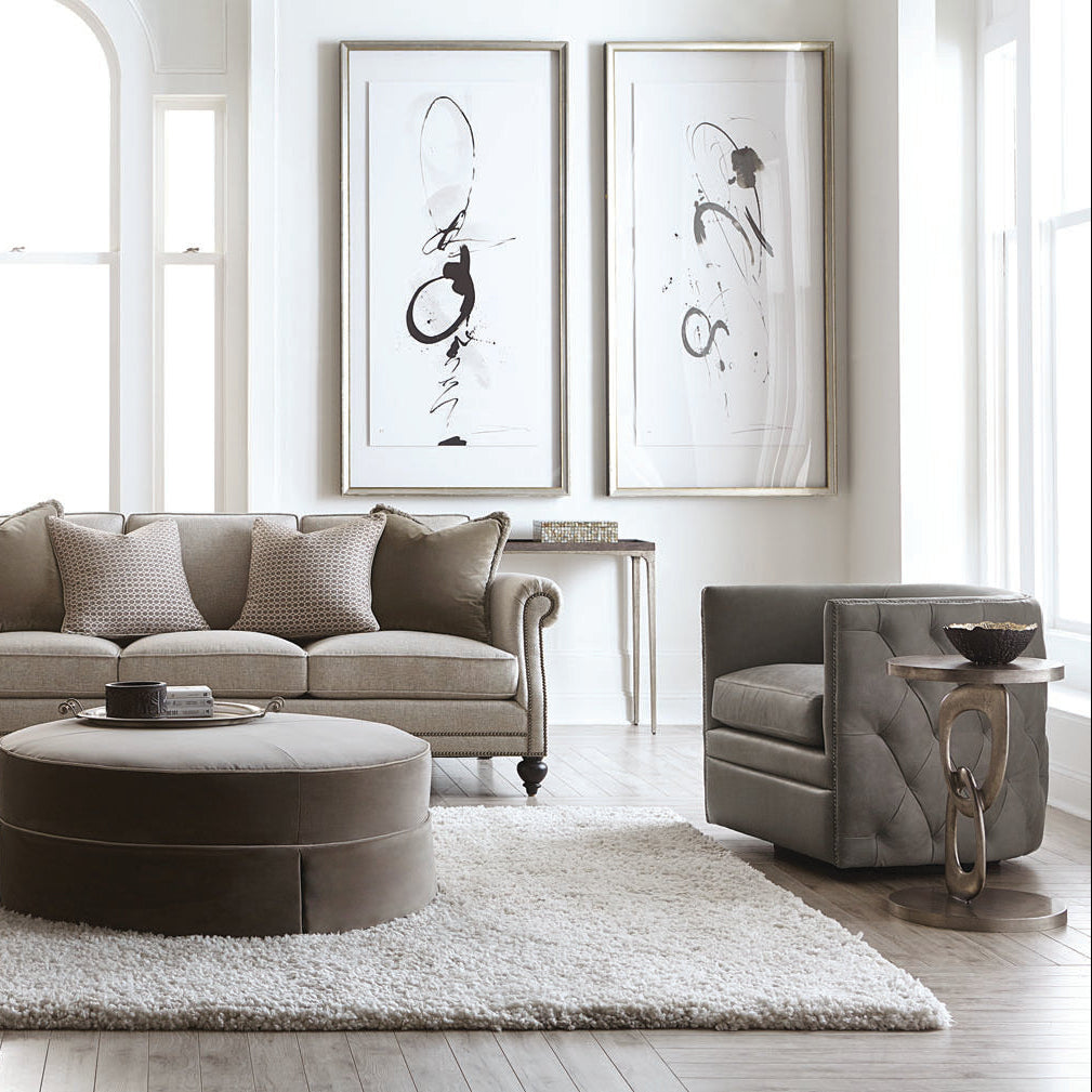 Bernhardt Living Palazzo Gray Leather Swivel Chair