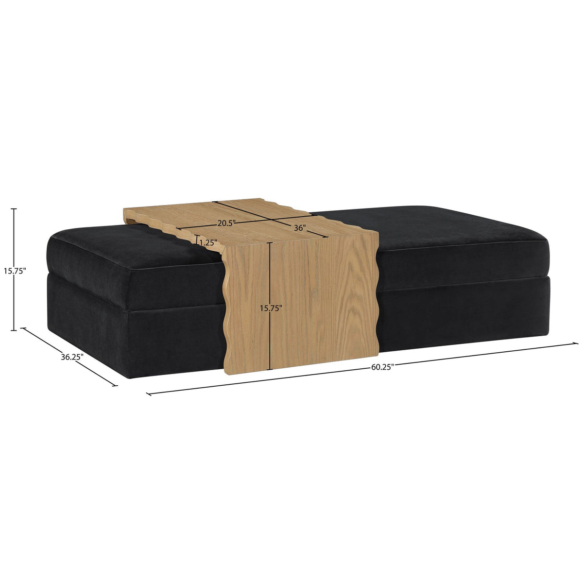 Woodra Black Velvet Upholstered Coffee Table/Ottoman