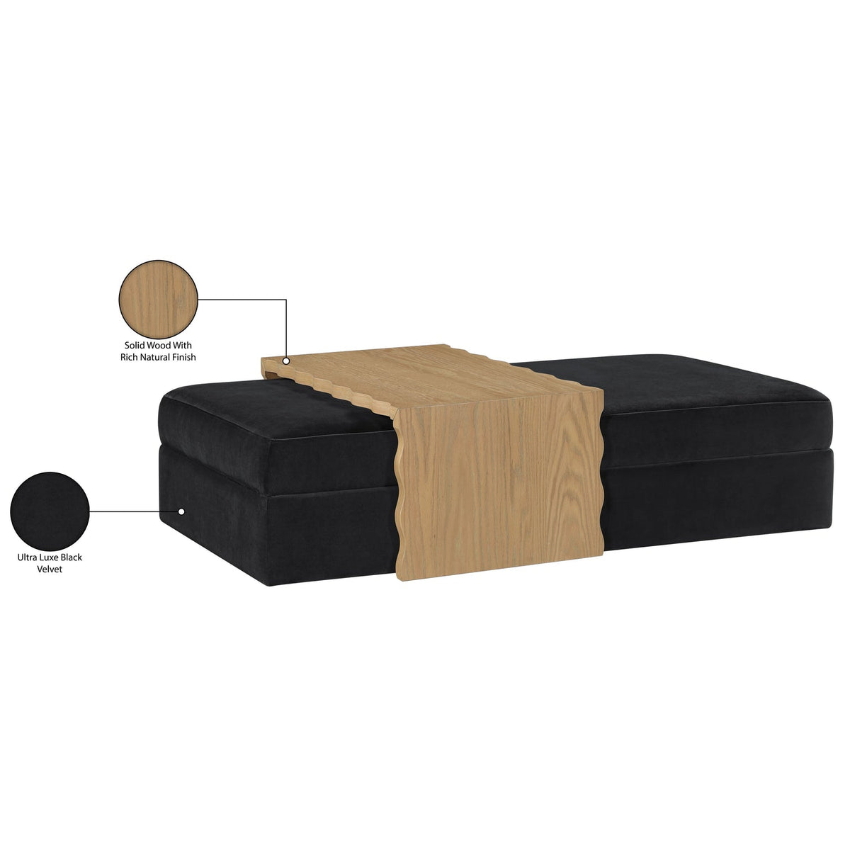 Woodra Black Velvet Upholstered Coffee Table/Ottoman