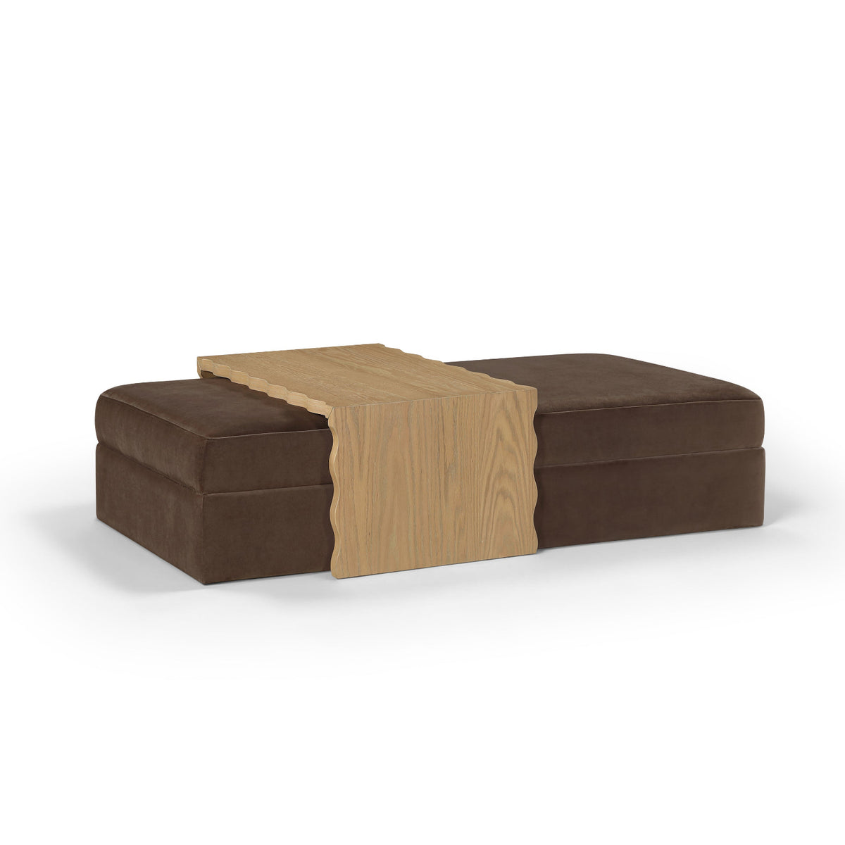 Woodra Brown Velvet Upholstered Coffee Table/Ottoman in brown velvet, natural finish, primary product view