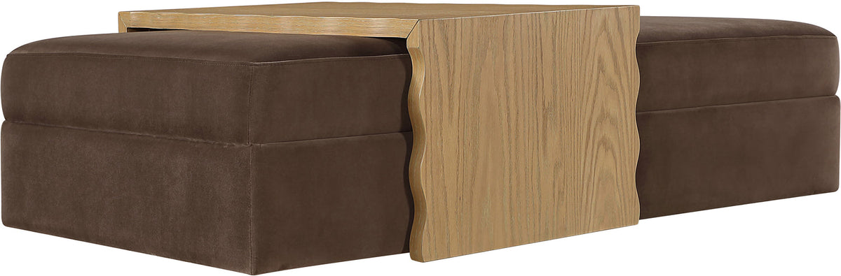 Woodra Brown Velvet Upholstered Coffee Table/Ottoman