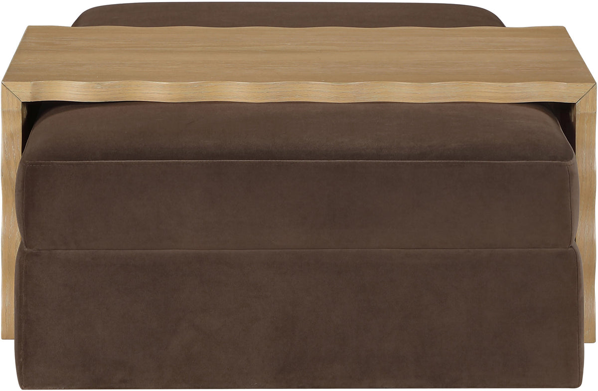 Woodra Brown Velvet Upholstered Coffee Table/Ottoman