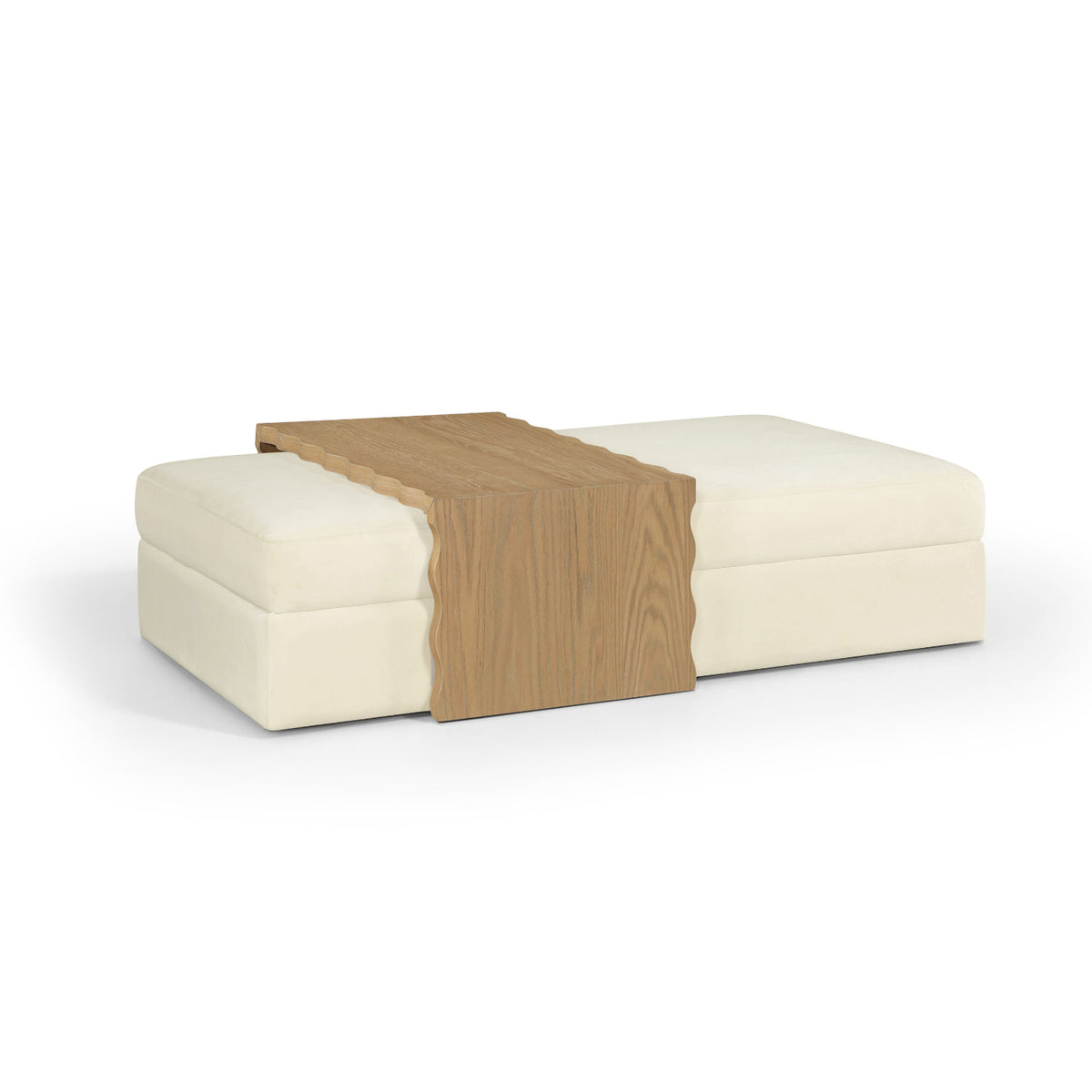 Woodra Cream Velvet Upholstered Coffee Table/Ottoman in cream velvet, primary product view