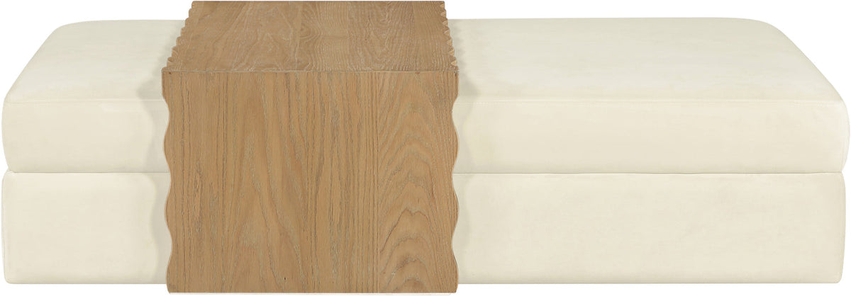 Woodra Cream Velvet Upholstered Coffee Table/Ottoman