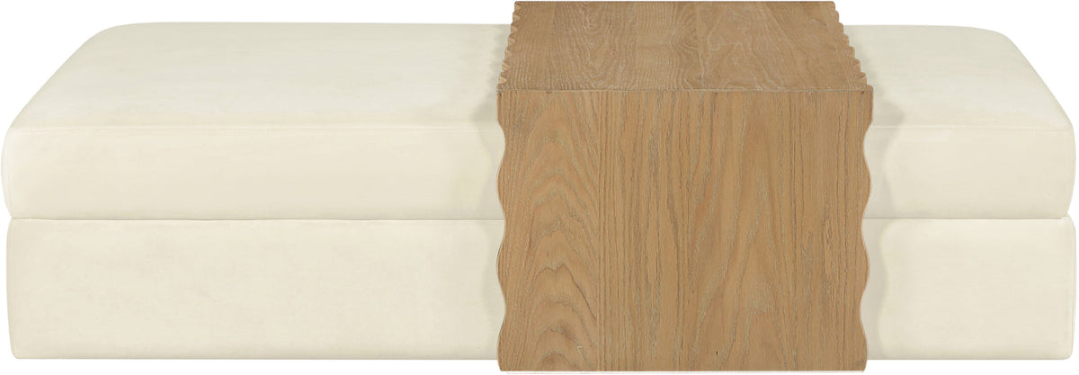 Woodra Cream Velvet Upholstered Coffee Table/Ottoman