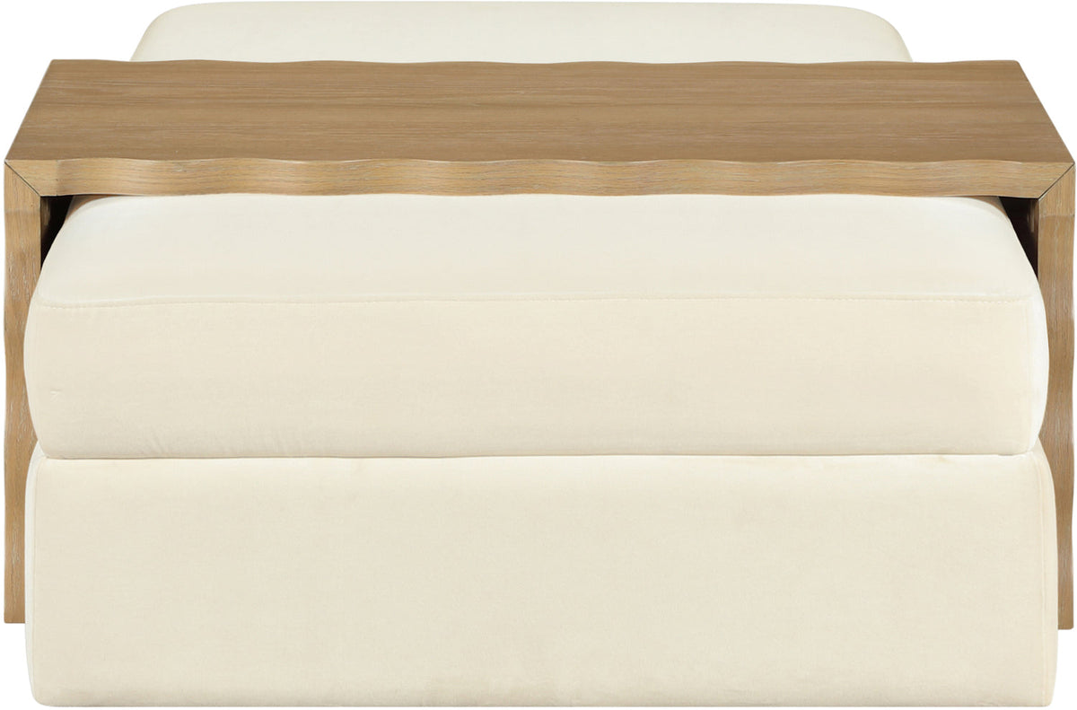 Woodra Cream Velvet Upholstered Coffee Table/Ottoman
