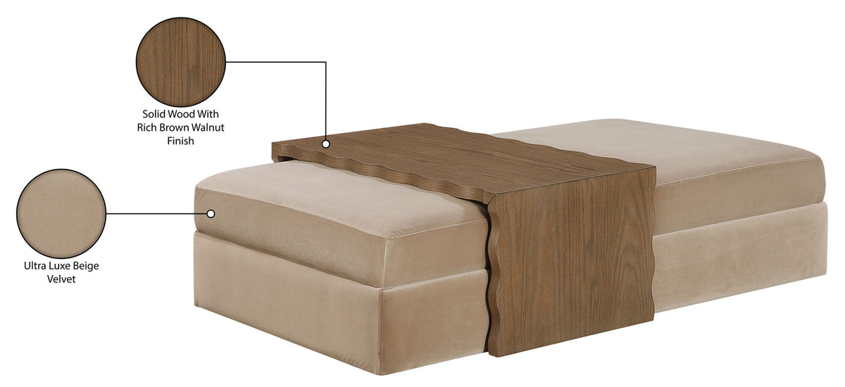 Woodra Beige Velvet Upholstered Coffee Table/Ottoman