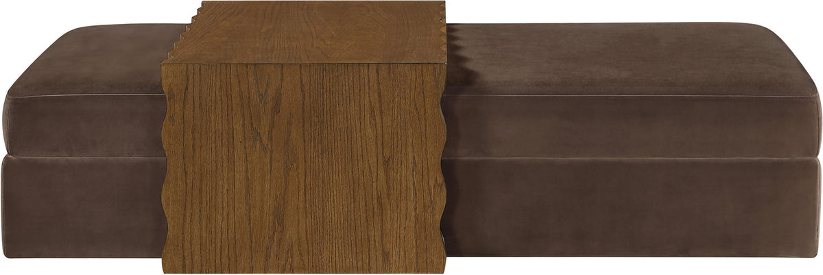 Woodra Brown Velvet Upholstered Coffee Table/Ottoman