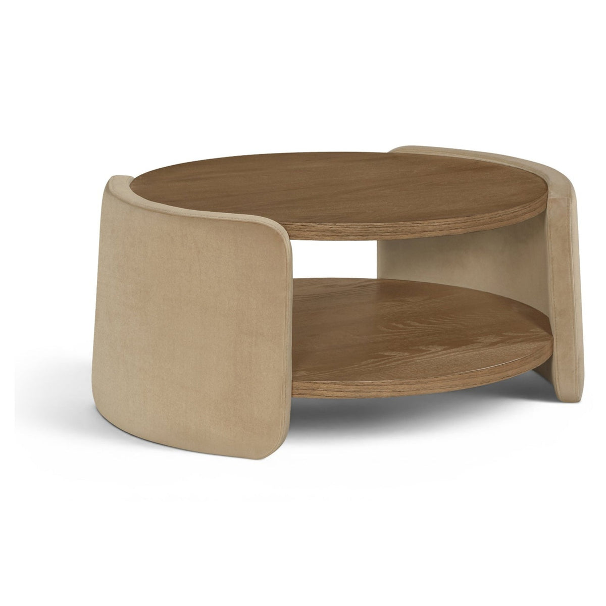 Wren Beige Velvet And Oak Veneer Coffee Table in beige velvet, brown walnut finish, primary product view