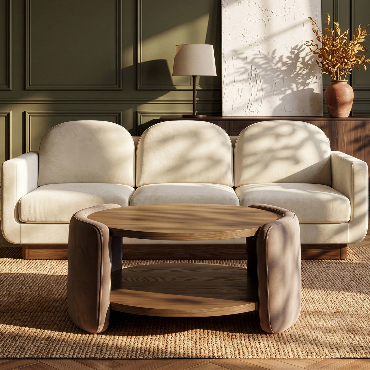 Wren Taupe Velvet And Oak Veneer Coffee Table